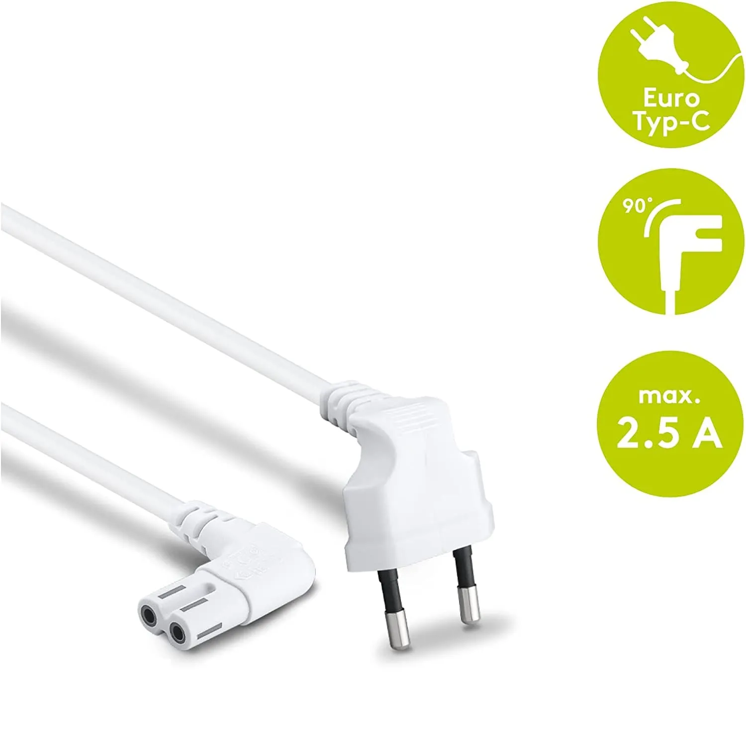 CABLEPELADO Cavo di alimentazione IEC-320 C7 gomito, 0,75 mm², Bianco, 5 metri - immagine 2