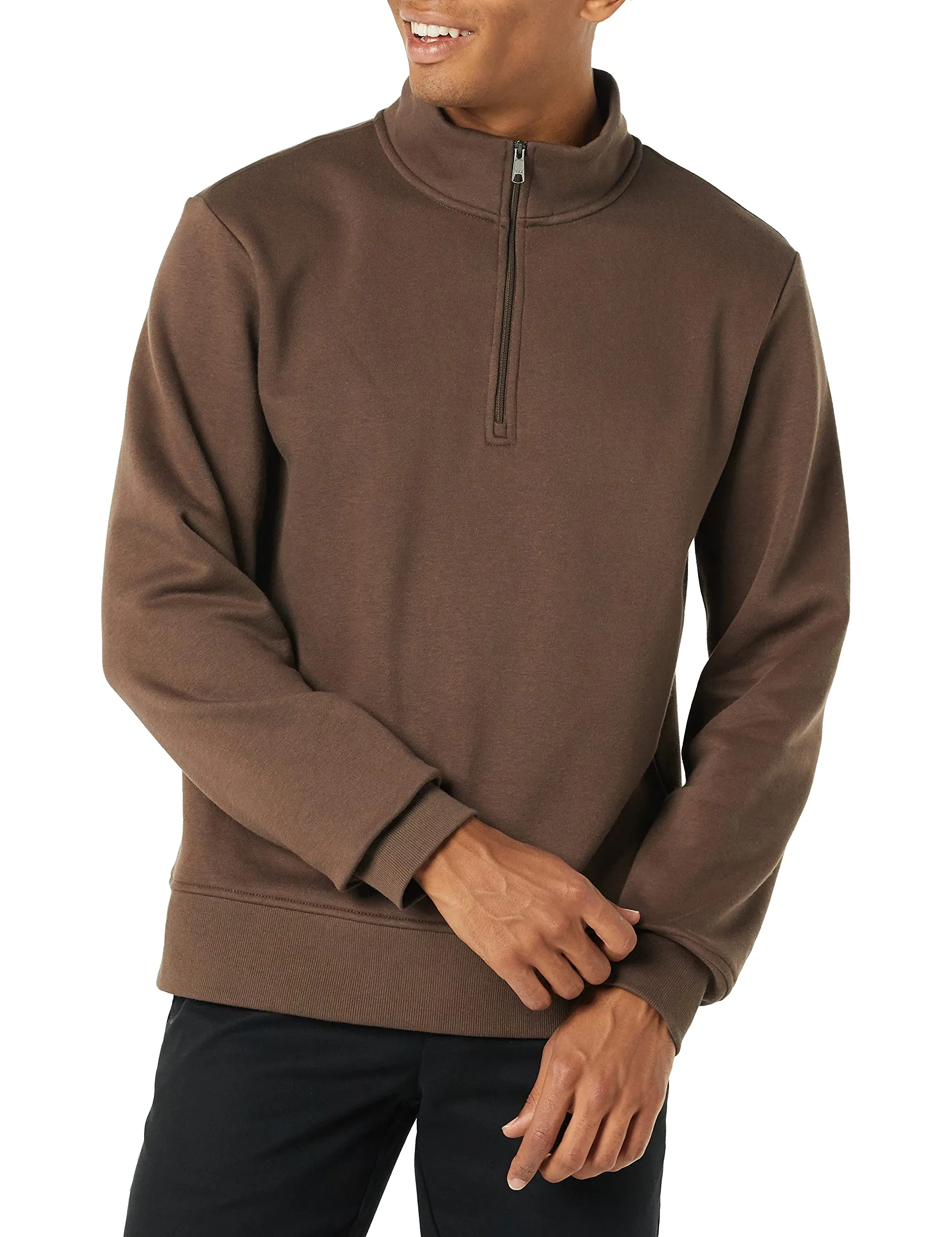 Amazon Essentials Felpa in Pile a Maniche Lunghe con Zip Corta Uomo, Marrone Medio, XXL - immagine 1
