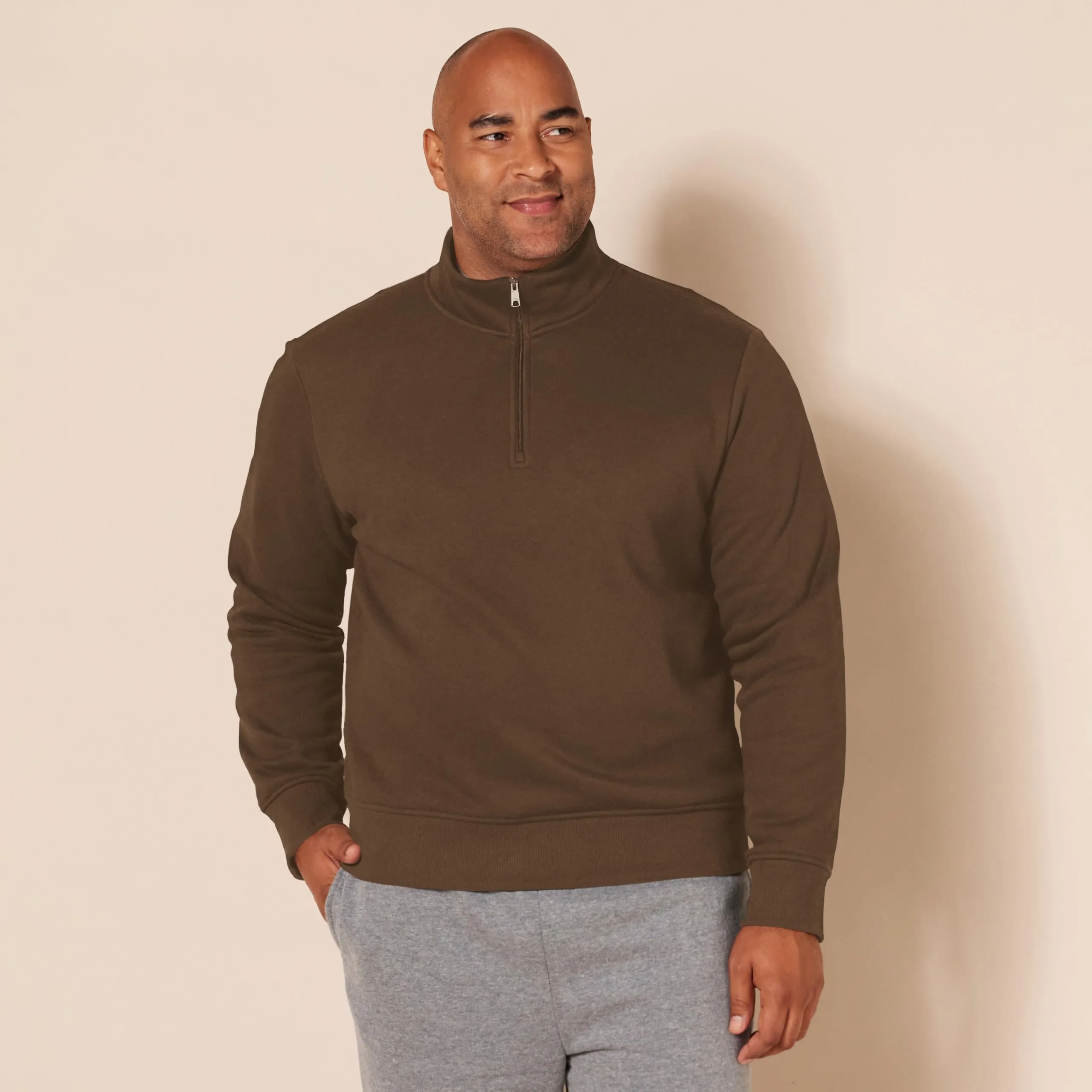 Amazon Essentials Felpa in Pile a Maniche Lunghe con Zip Corta Uomo, Marrone Medio, XXL - immagine 6