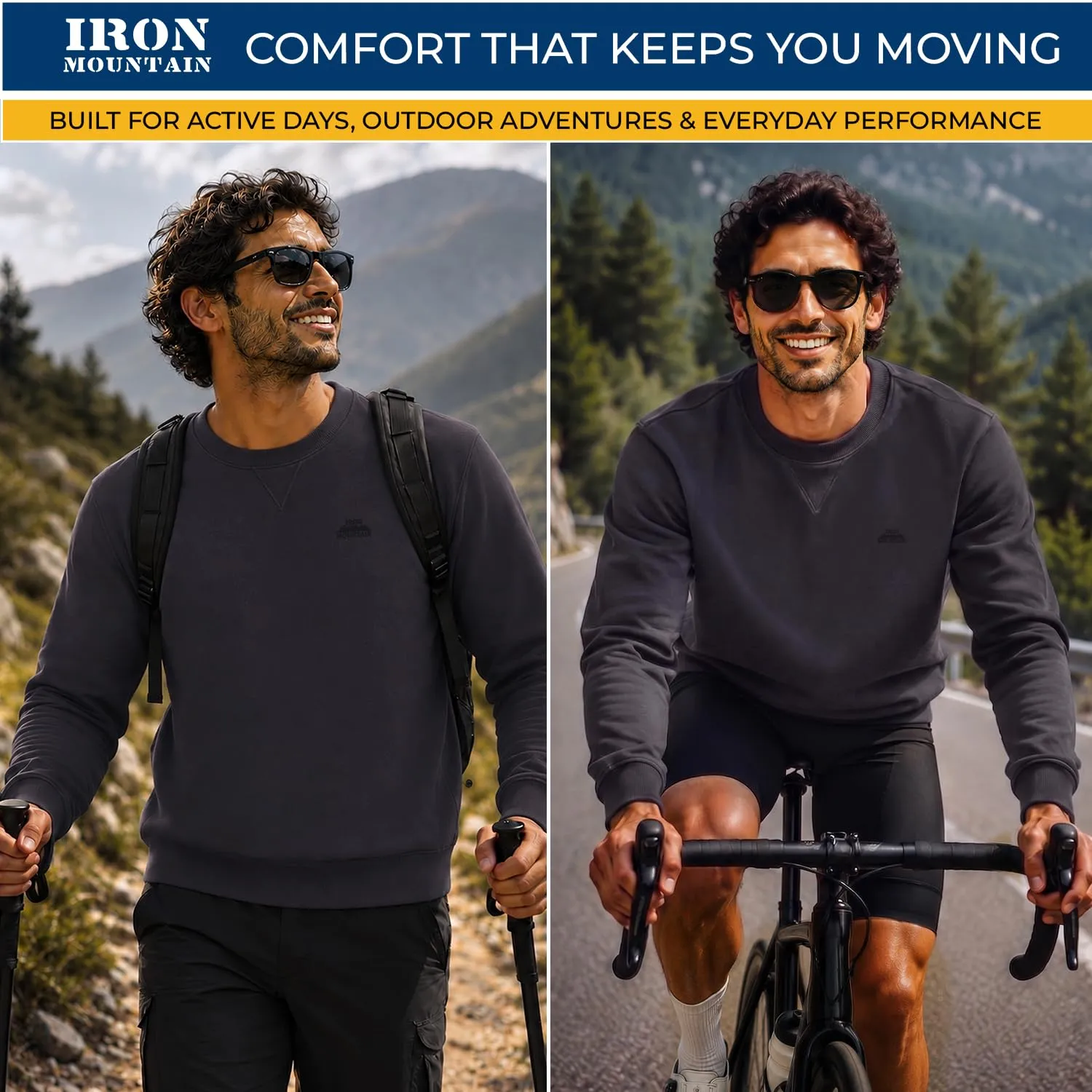 Iron Mountain Felpa Uomo Girocollo Fleece in Cotone (Carbone, S) - immagine 9