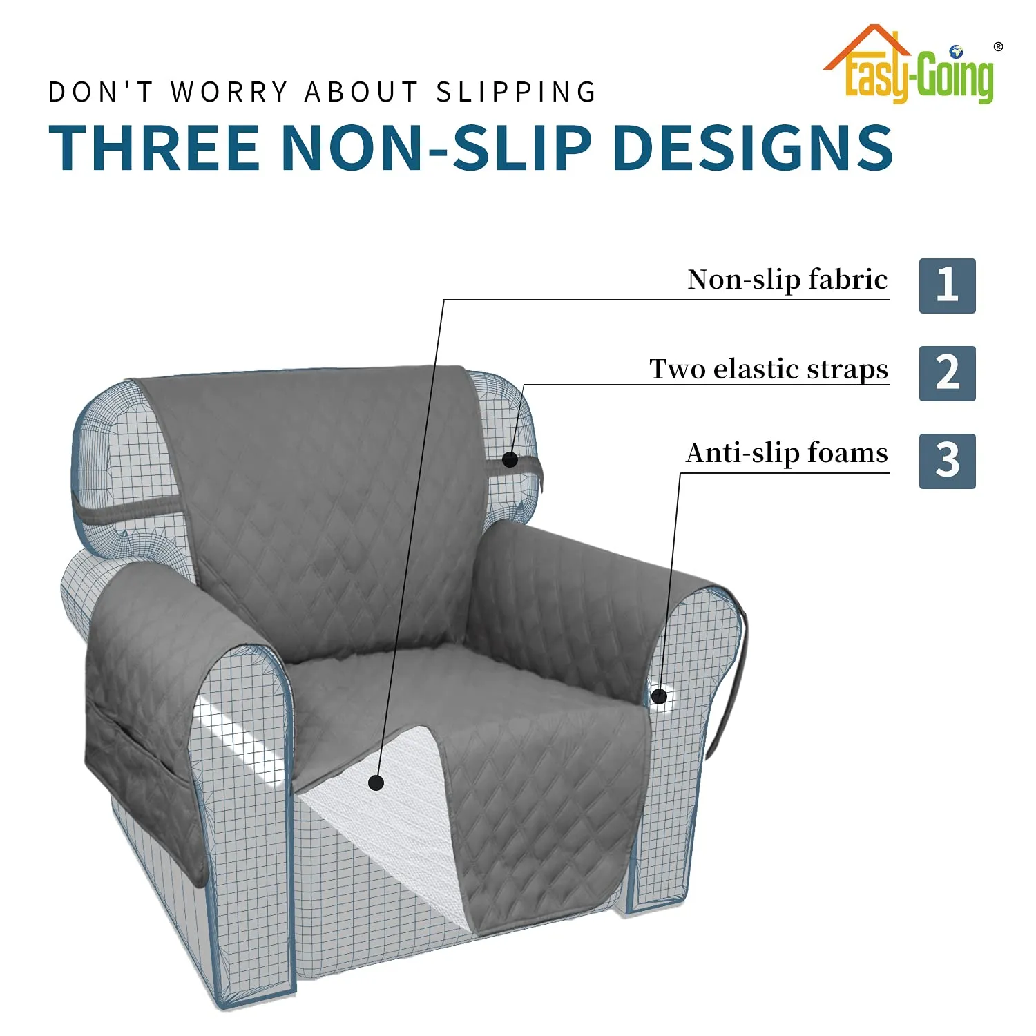 Easy-Going Copridivano Impermeabile per Divano a 4 Cuscini, XXL, Grigio - immagine 4