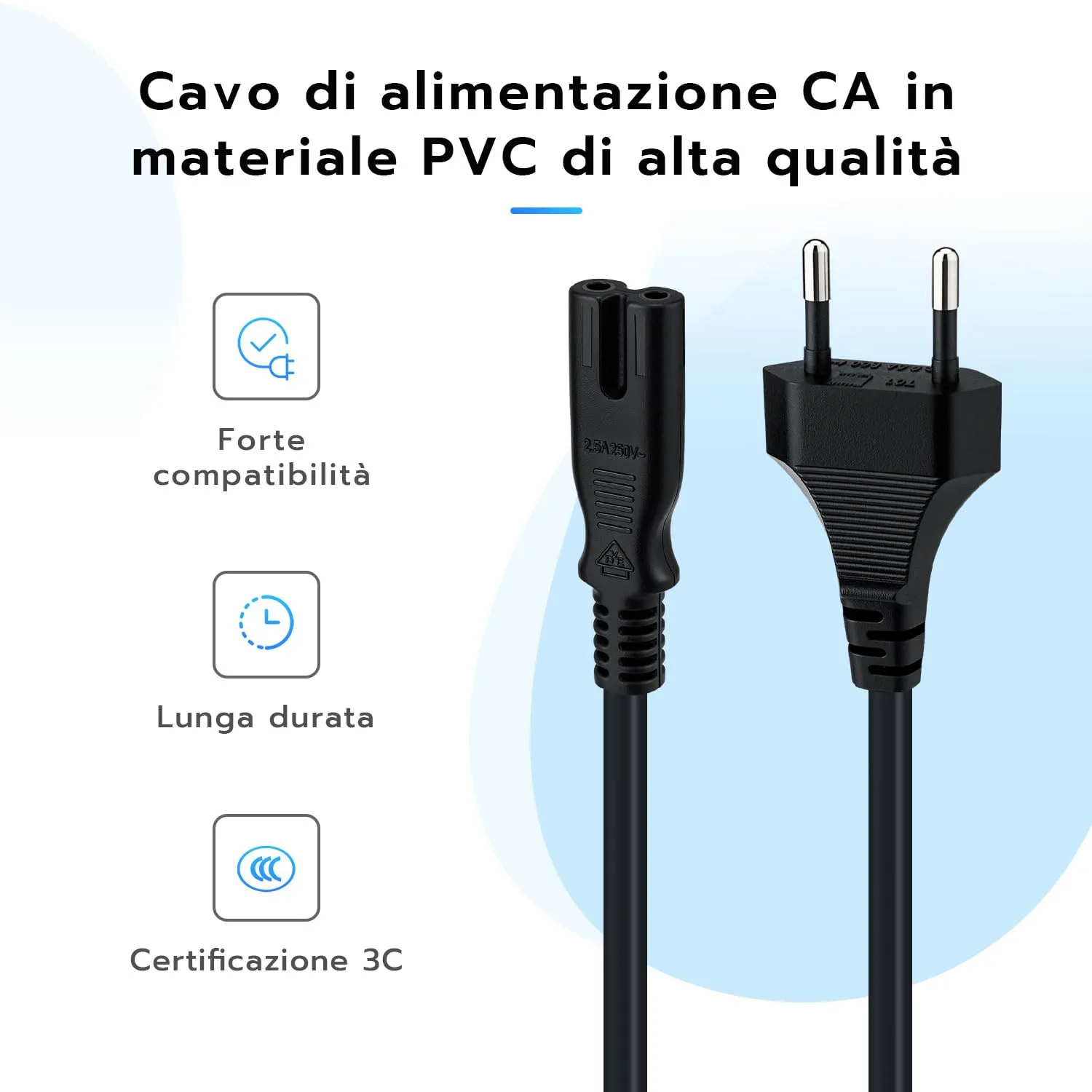 Mcbazel Cavo di alimentazione EU Plug C7 Bipolare 1,5m per PS5, PS4, PS3, Xbox Serie X/S - Nero - immagine 2
