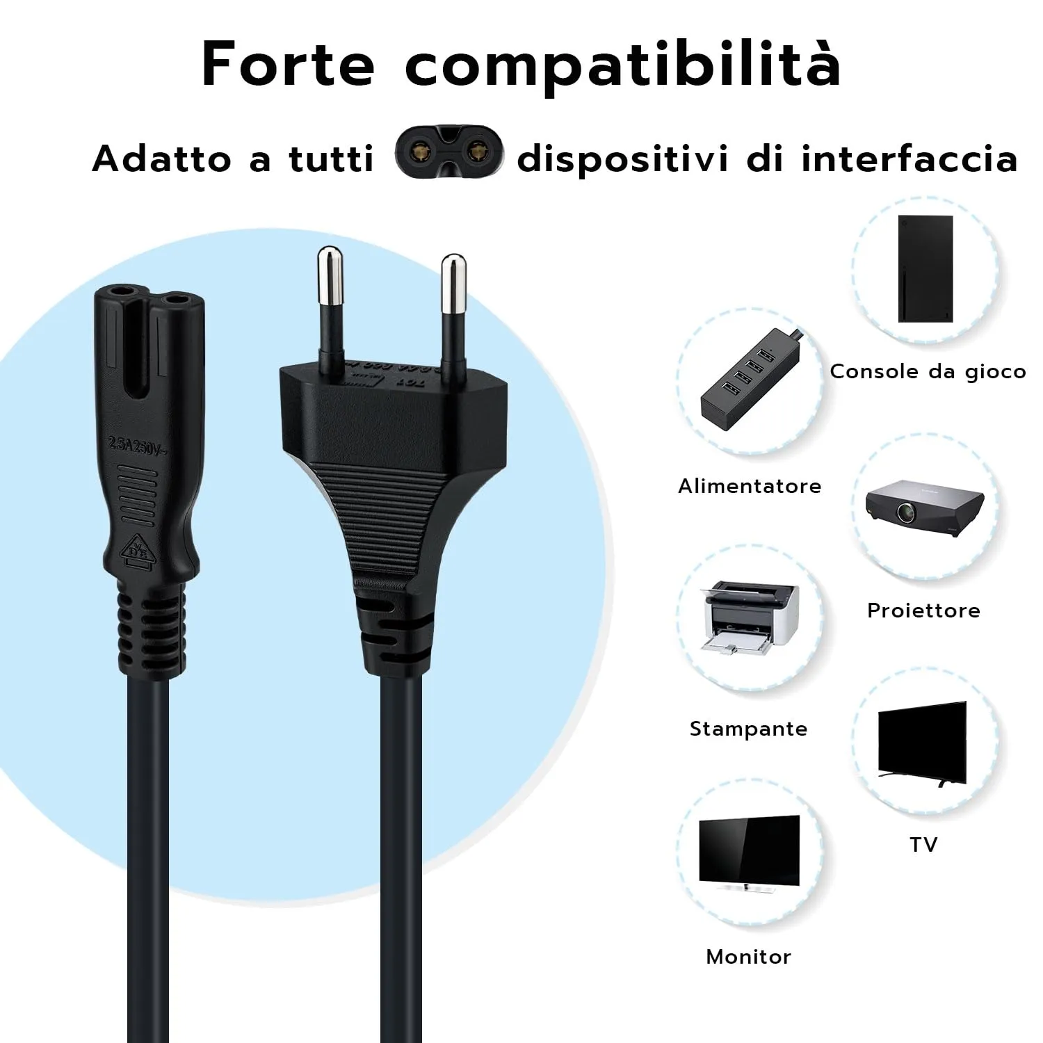 Mcbazel Cavo di alimentazione EU Plug C7 Bipolare 1,5m per PS5, PS4, PS3, Xbox Serie X/S - Nero - immagine 3