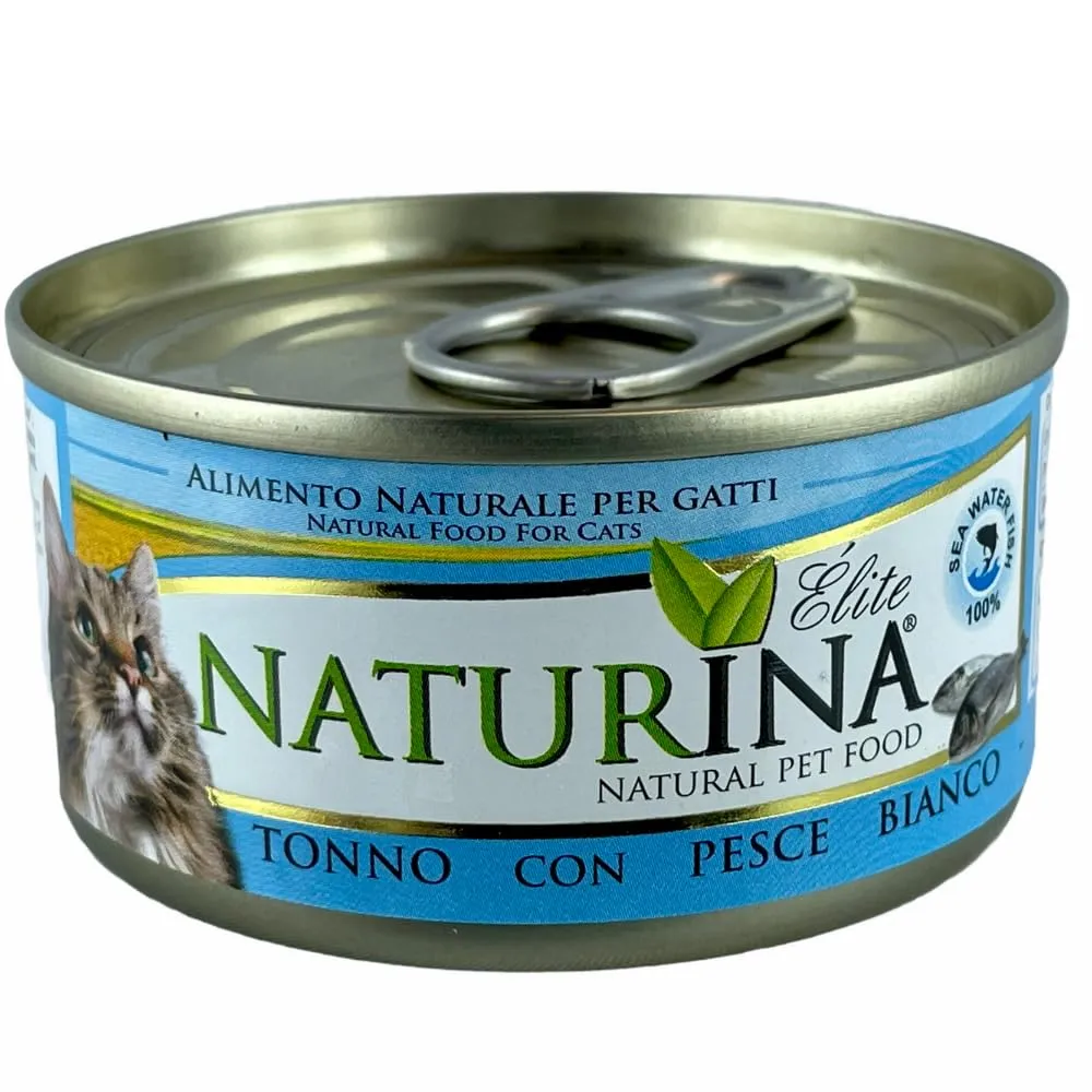 Naturina Elite Umido per Gatti Tonno con Pesce Bianco, 24 Lattine da 70g - immagine 1