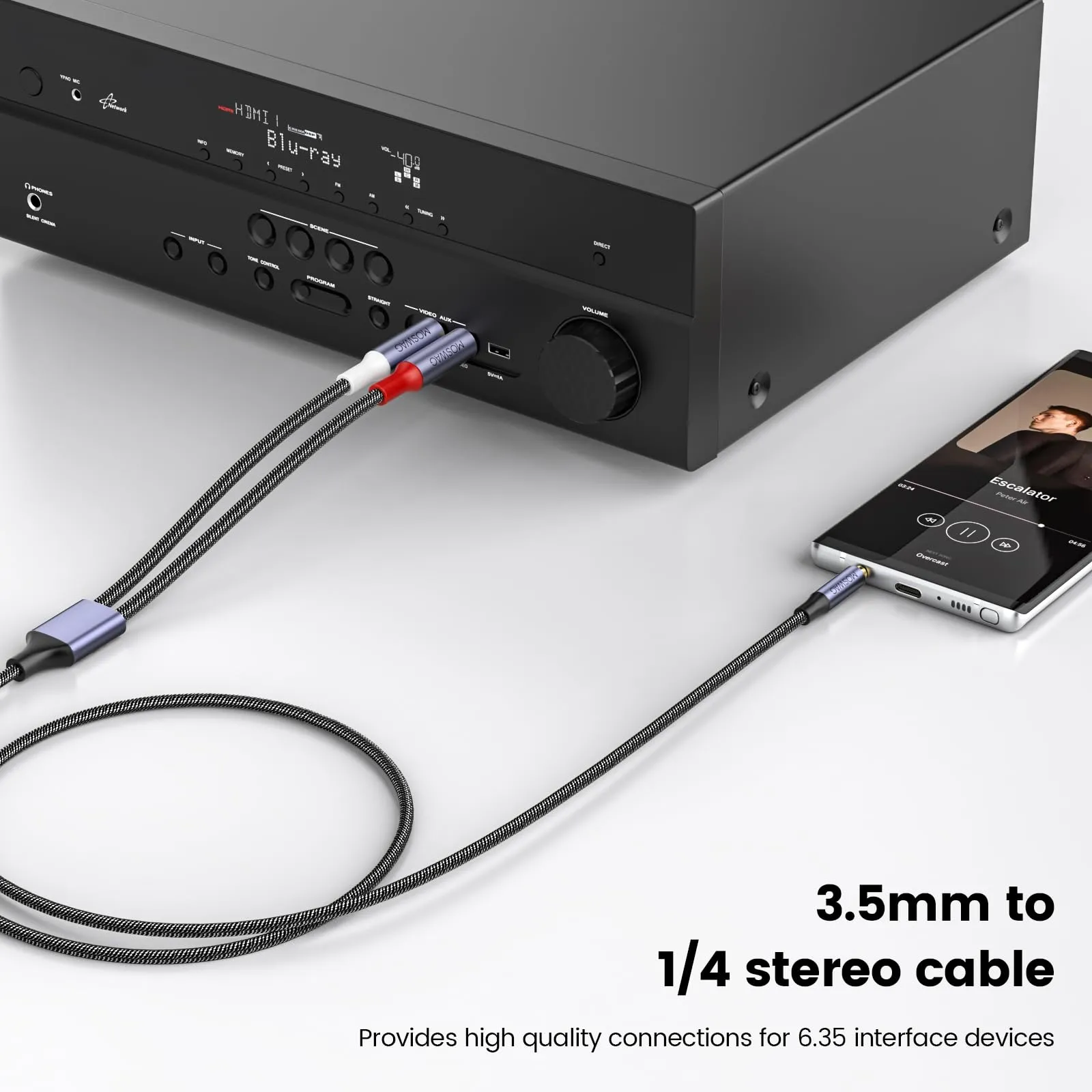 MOSWAG Cavo Audio Jack 3.5mm a Doppio Jack 6.35mm, 1M - immagine 3