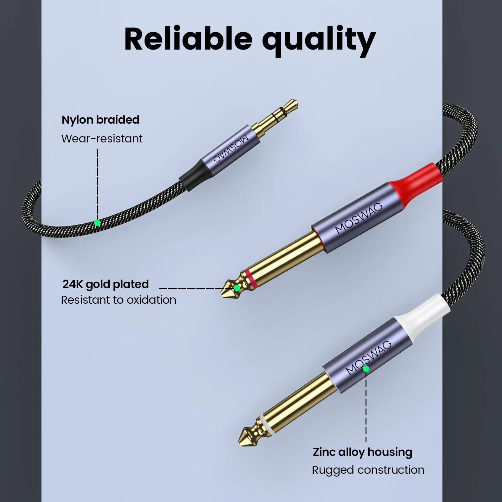 MOSWAG Cavo Audio Jack 3.5mm a Doppio Jack 6.35mm, 1M - immagine 4