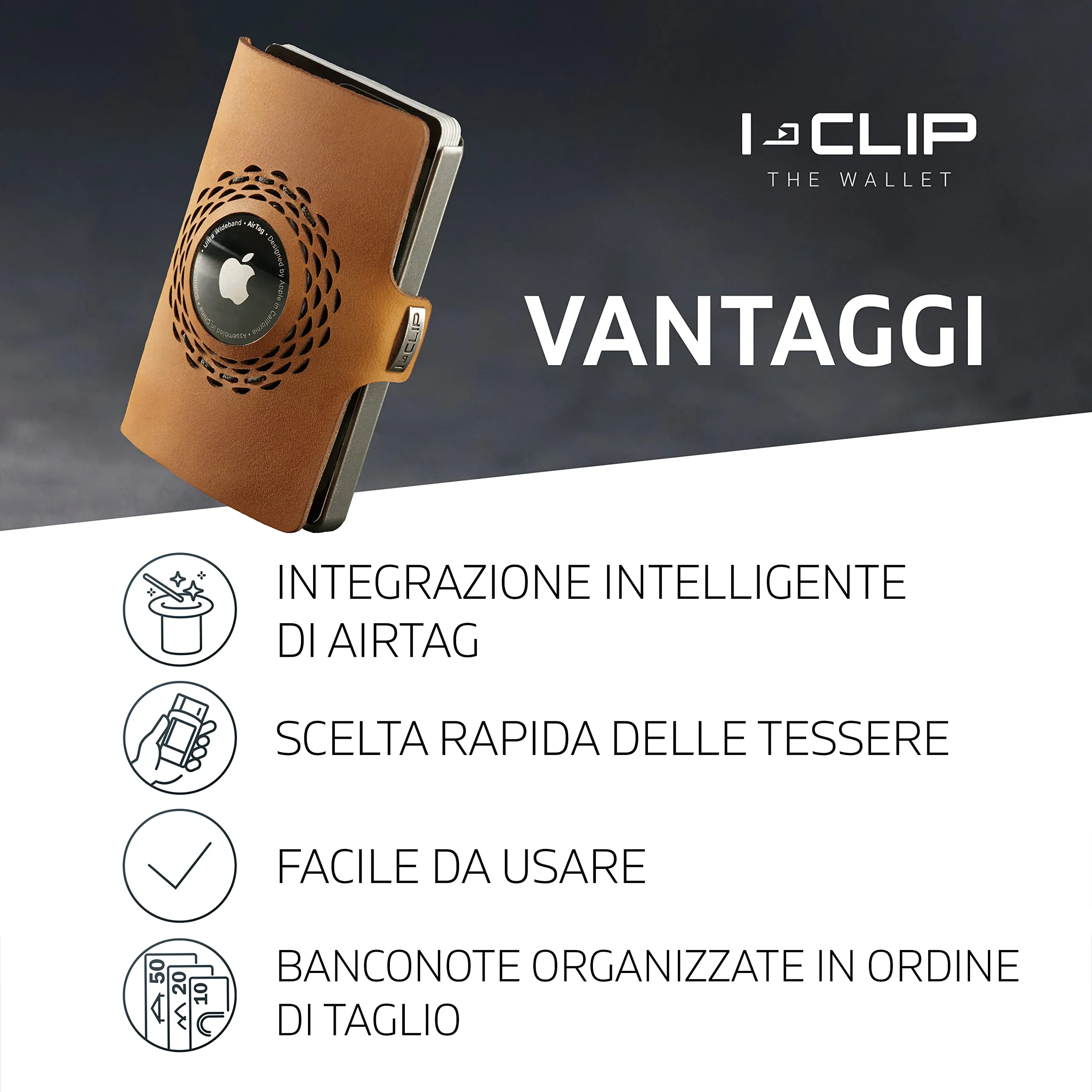 I-CLIP Original Portafoglio Uomo in Pelle con Scomparto per AirTag - Radio Impact Desert - immagine 2