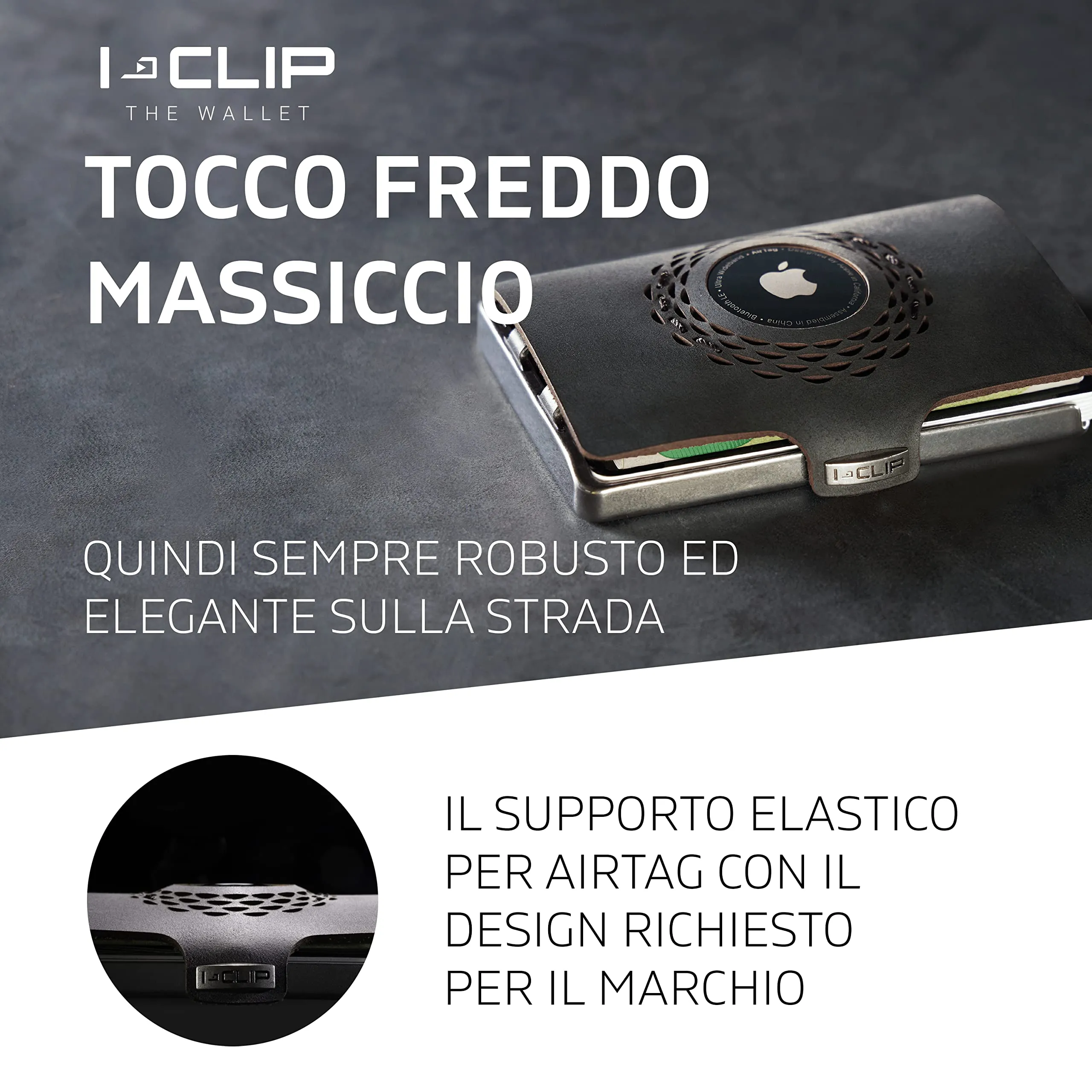I-CLIP Portafoglio in acciaio inossidabile per Apple AirTag con fermasoldi - Acciaio Nero lucido - immagine 4
