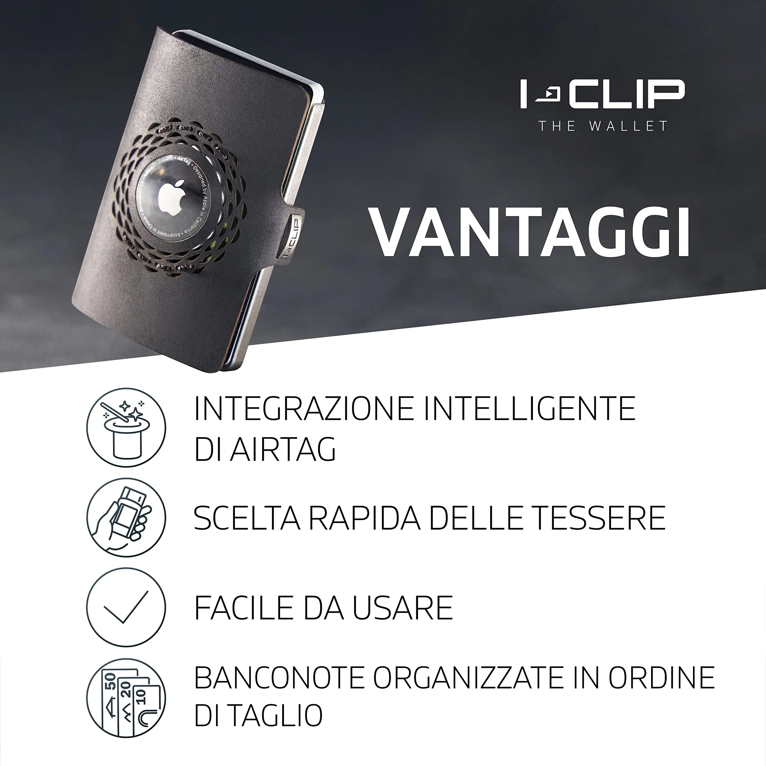 I-CLIP Radio Impact Argento Nero con scomparto per AirTag - immagine 2