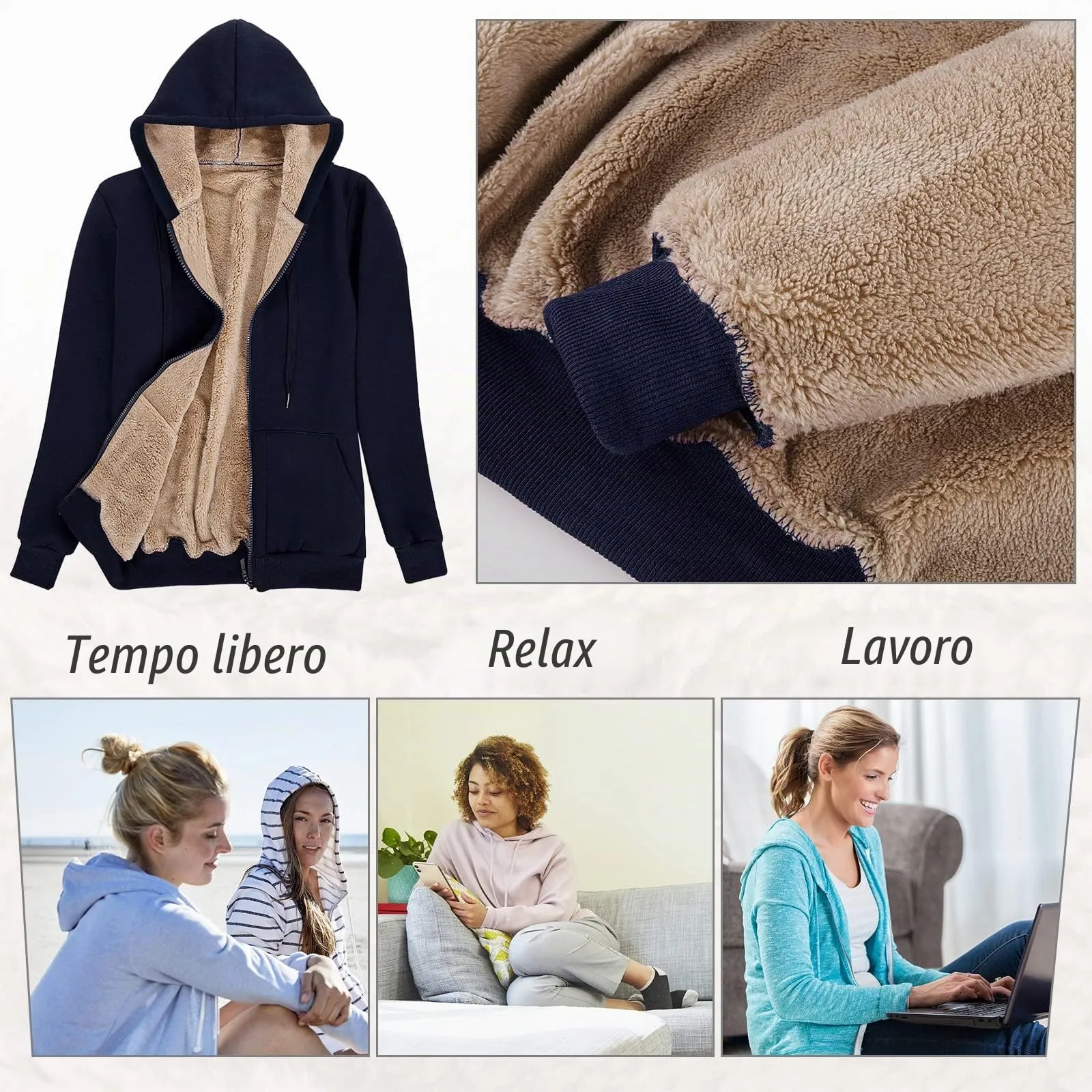 UMIPUBO Felpa Donna con Zip e Cappuccio in Pile Invernale - immagine 2