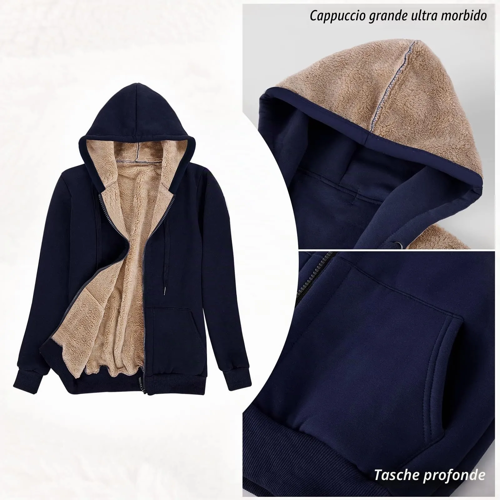 UMIPUBO Felpa Donna con Zip e Cappuccio in Pile Invernale - immagine 5