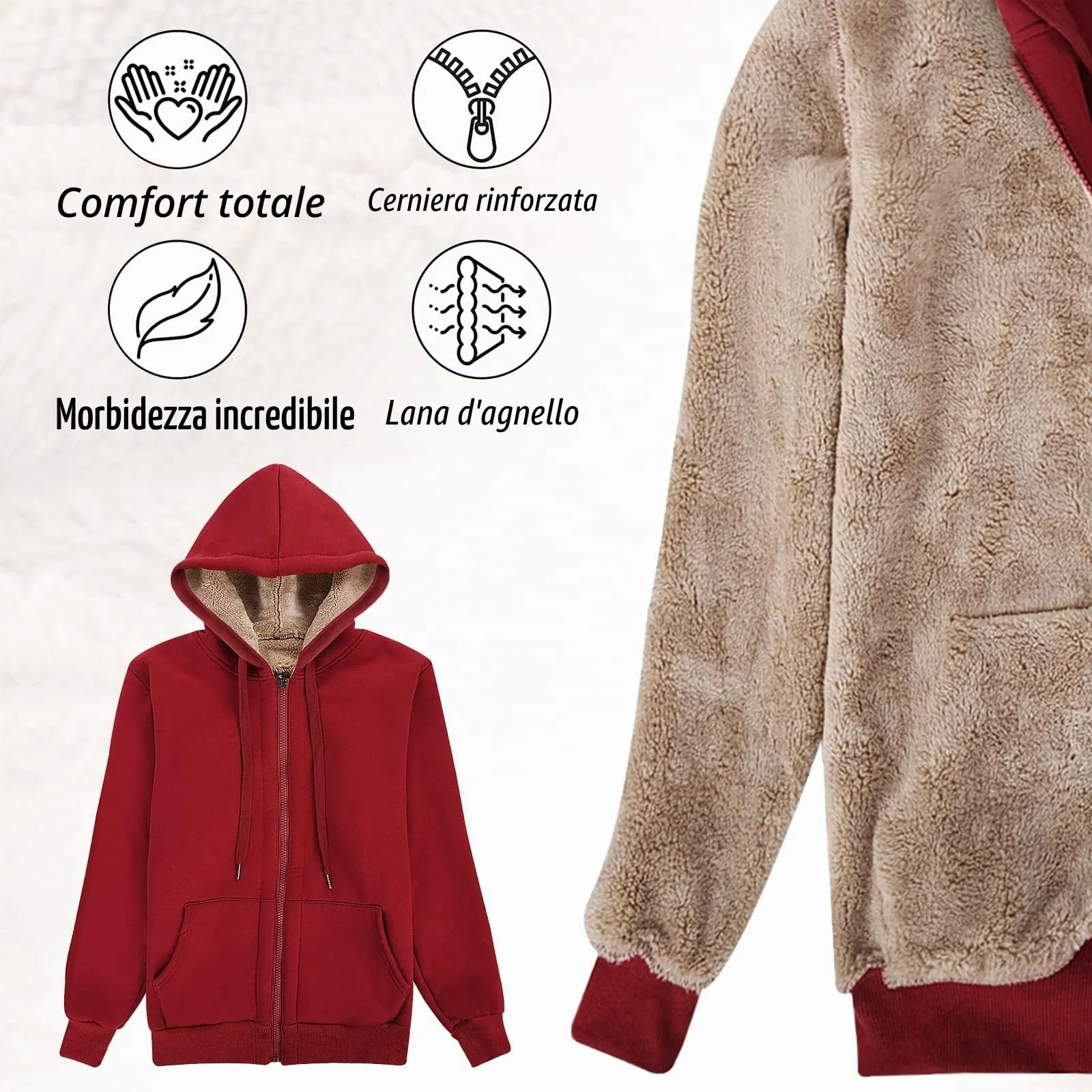 UMIPUBO Felpa Donna con Zip e Cappuccio in Pile Invernale - immagine 6