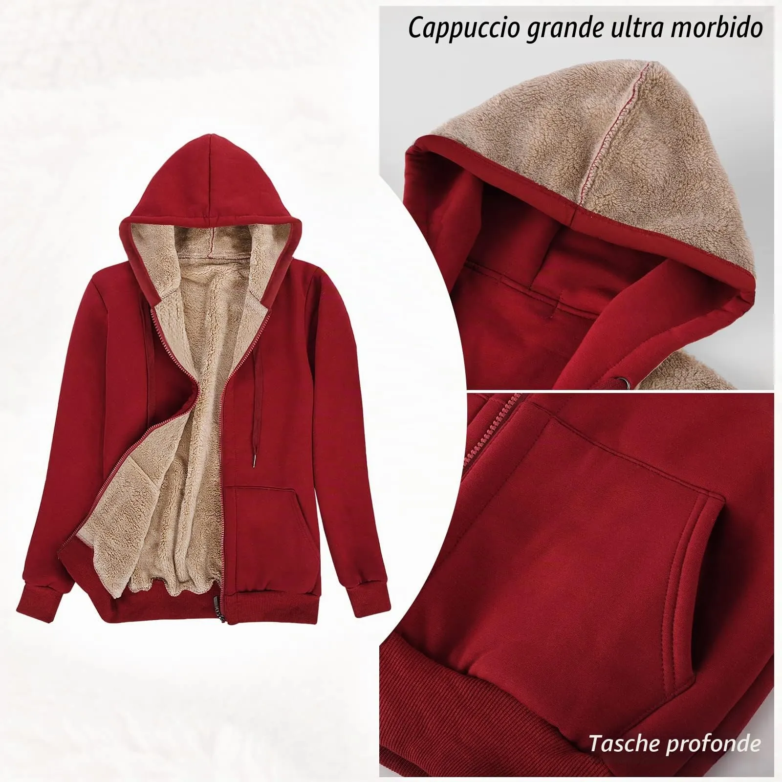 UMIPUBO Felpa Donna con Zip e Cappuccio in Pile Invernale - immagine 5