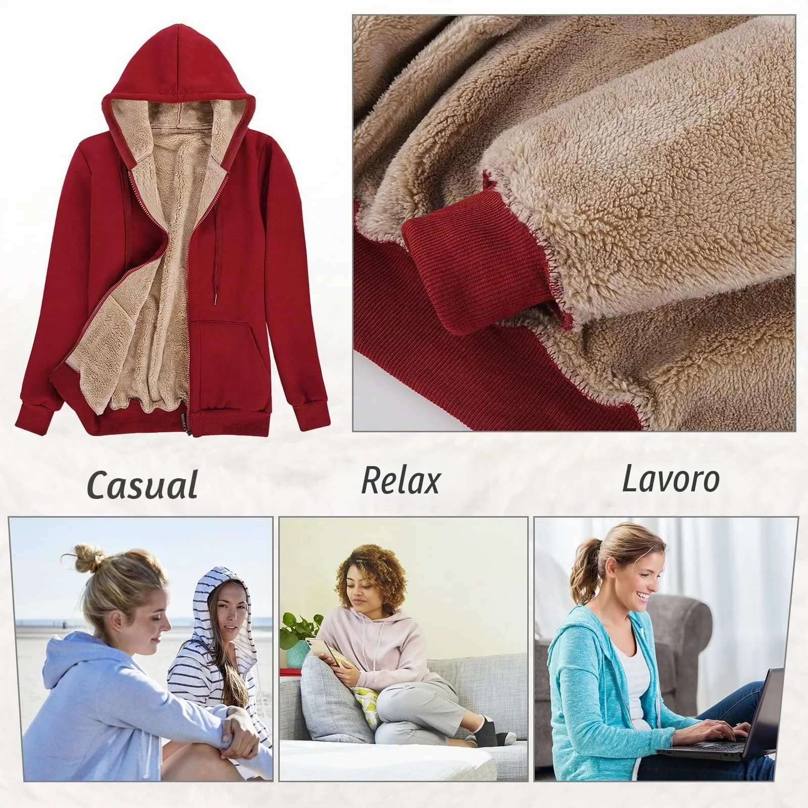 UMIPUBO Felpa Donna con Zip e Cappuccio in Pile Invernale - immagine 2