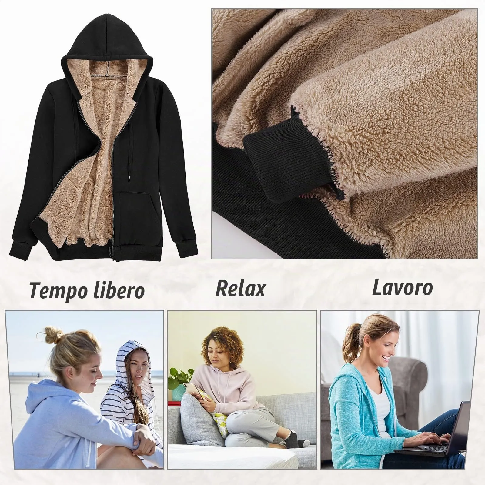 UMIPUBO Felpa Donna con Zip e Cappuccio in Pile Invernale - immagine 2
