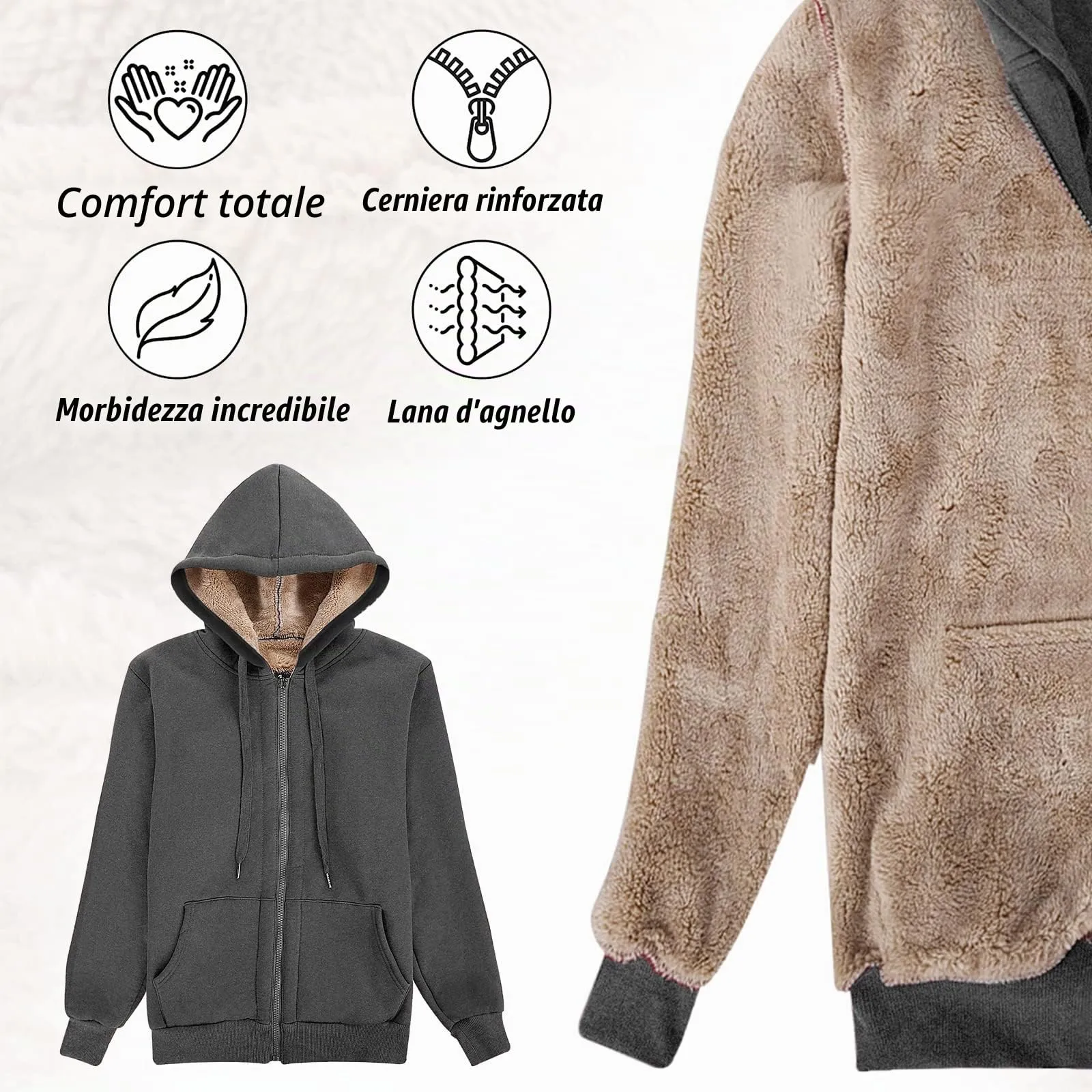 UMIPUBO Felpa Donna con Zip e Cappuccio Invernale in Pile - immagine 4