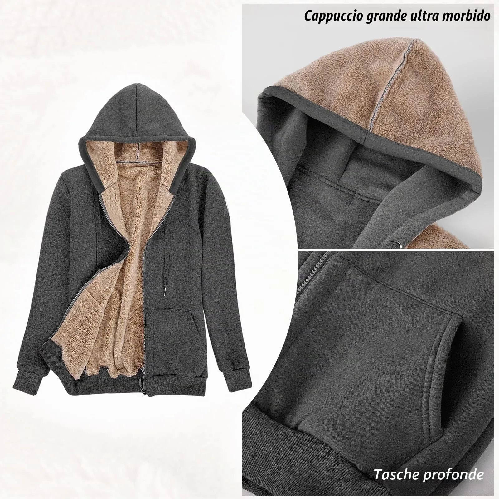 UMIPUBO Felpa Donna con Zip e Cappuccio Invernale in Pile - immagine 5