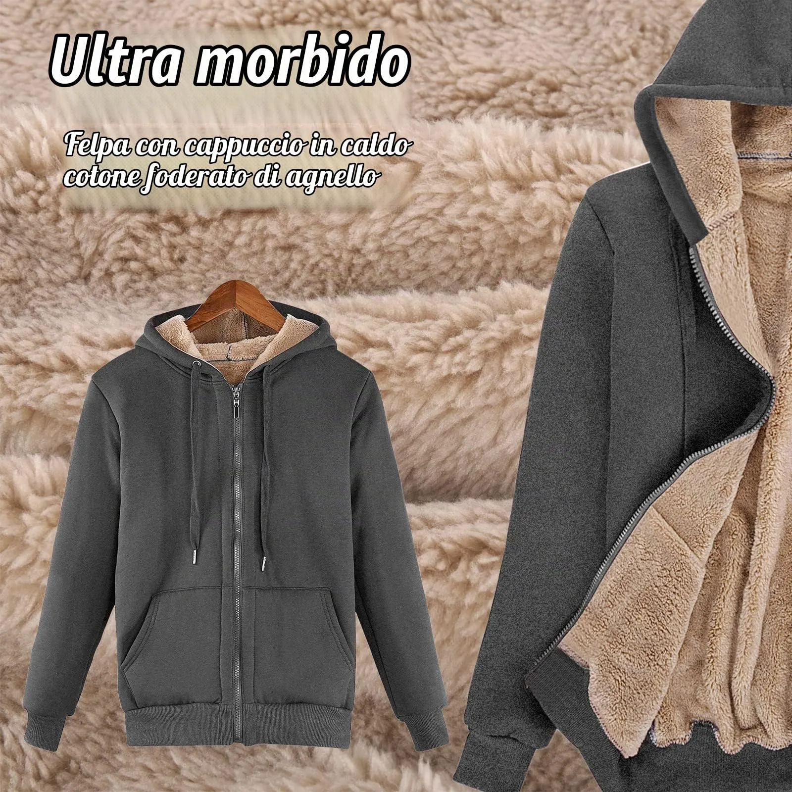 UMIPUBO Felpa Donna con Zip e Cappuccio Invernale in Pile - immagine 6