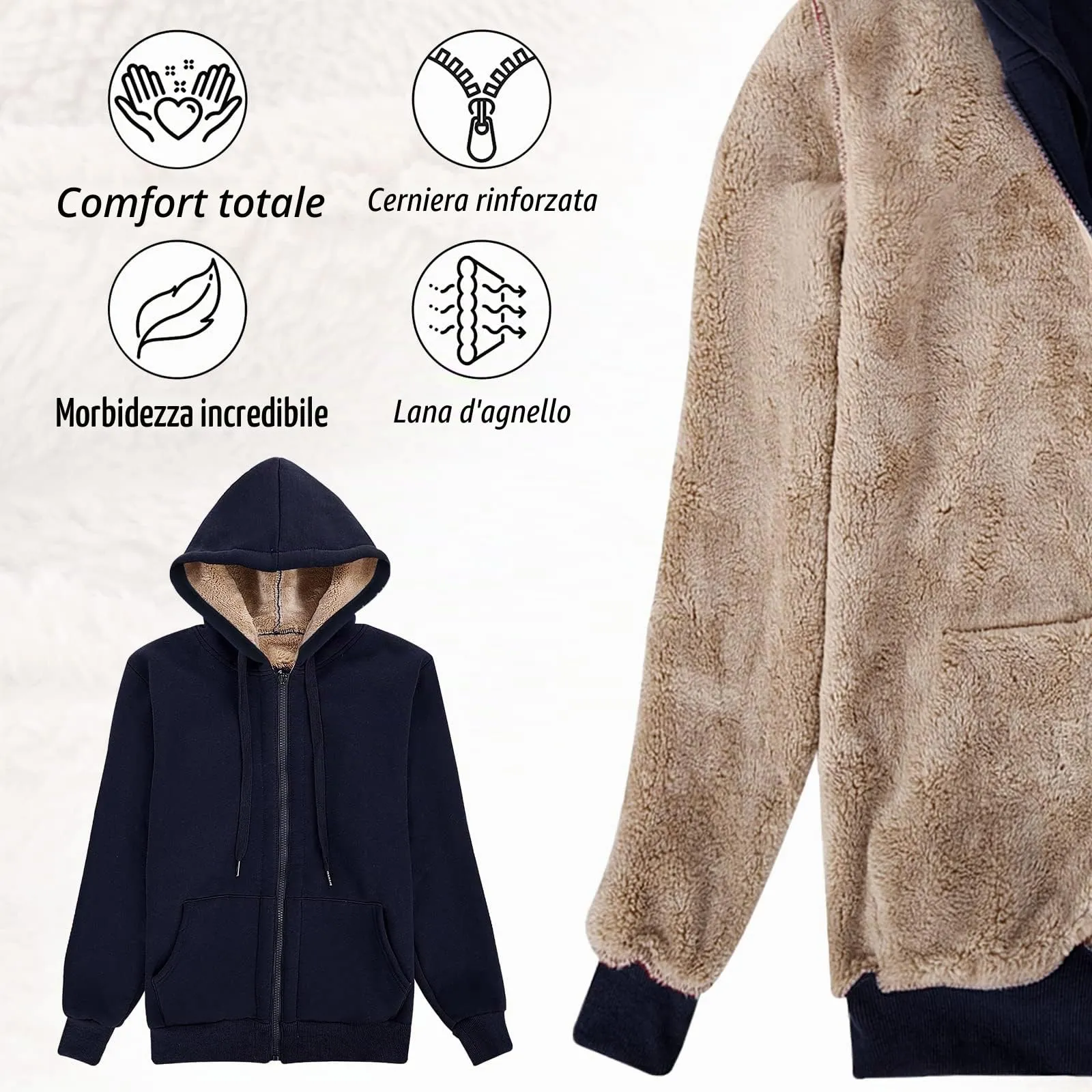 UMIPUBO Felpa Donna con Zip e Cappuccio Invernale in Pile - immagine 6