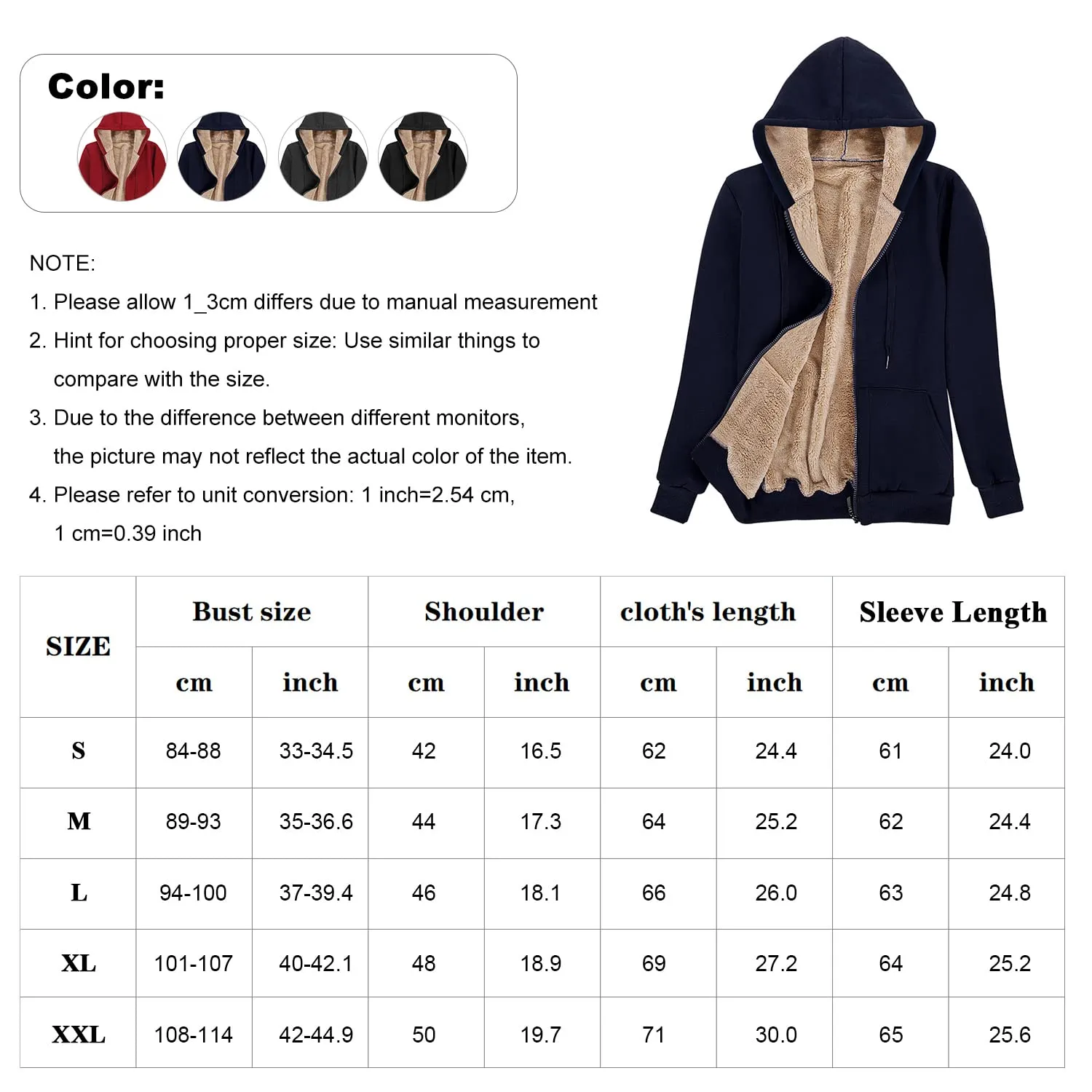 UMIPUBO Felpa Donna con Zip e Cappuccio Invernale in Pile - immagine 7
