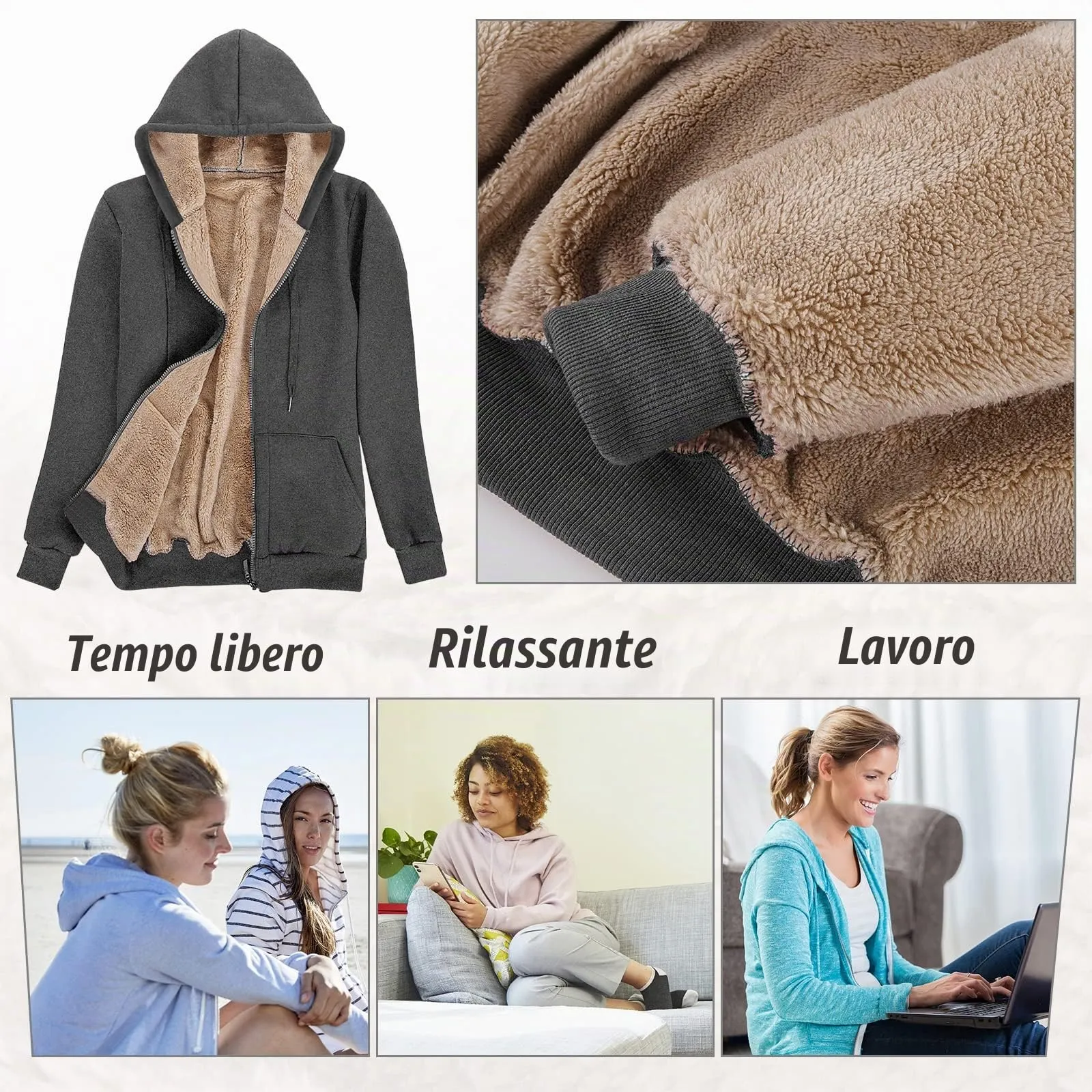 UMIPUBO Felpa Donna con Zip e Cappuccio in Pile Invernale - immagine 2