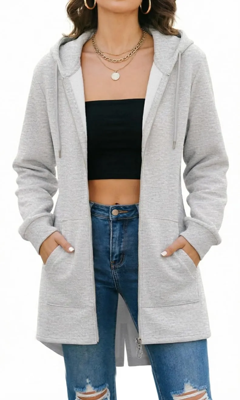 Tuopuda Felpa con Cappuccio e Zip Donna, Grigio, S - immagine 1