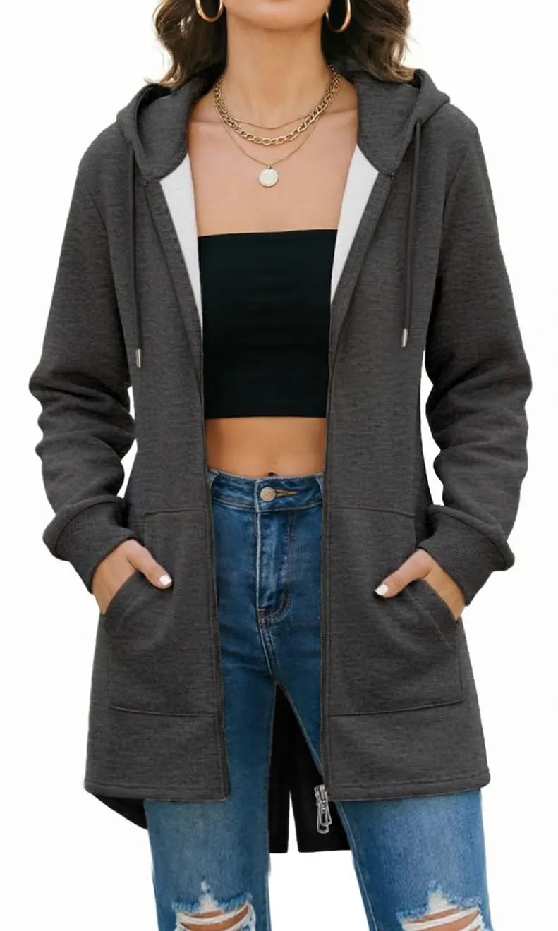 Tuopuda Felpa con Cappuccio e Zip Donna, Grigio Scuro, S - immagine 1