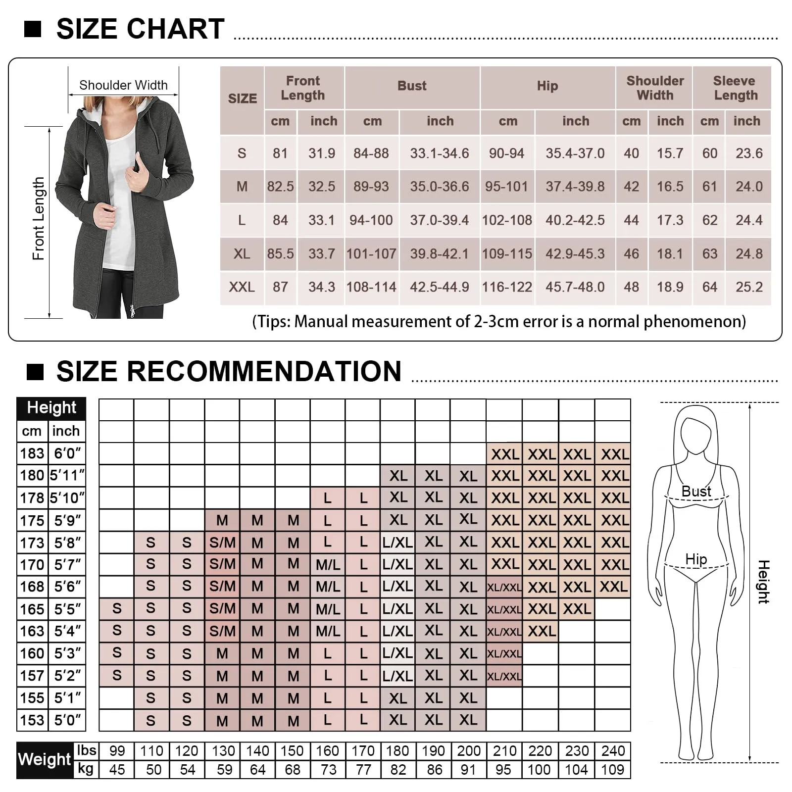 Tuopuda Felpa con Cappuccio e Zip Donna, Grigio Scuro, S - immagine 3
