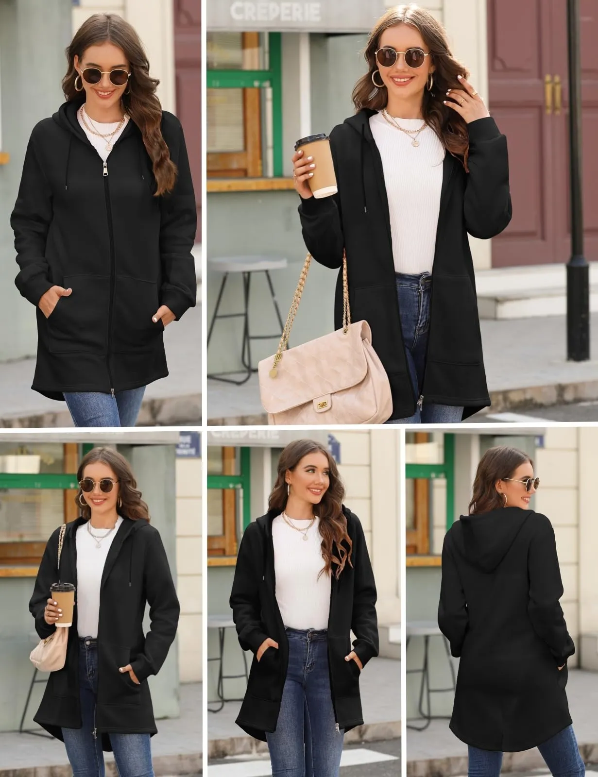 Tuopuda Felpa con Cappuccio e Zip da Donna, Nero, L - immagine 2