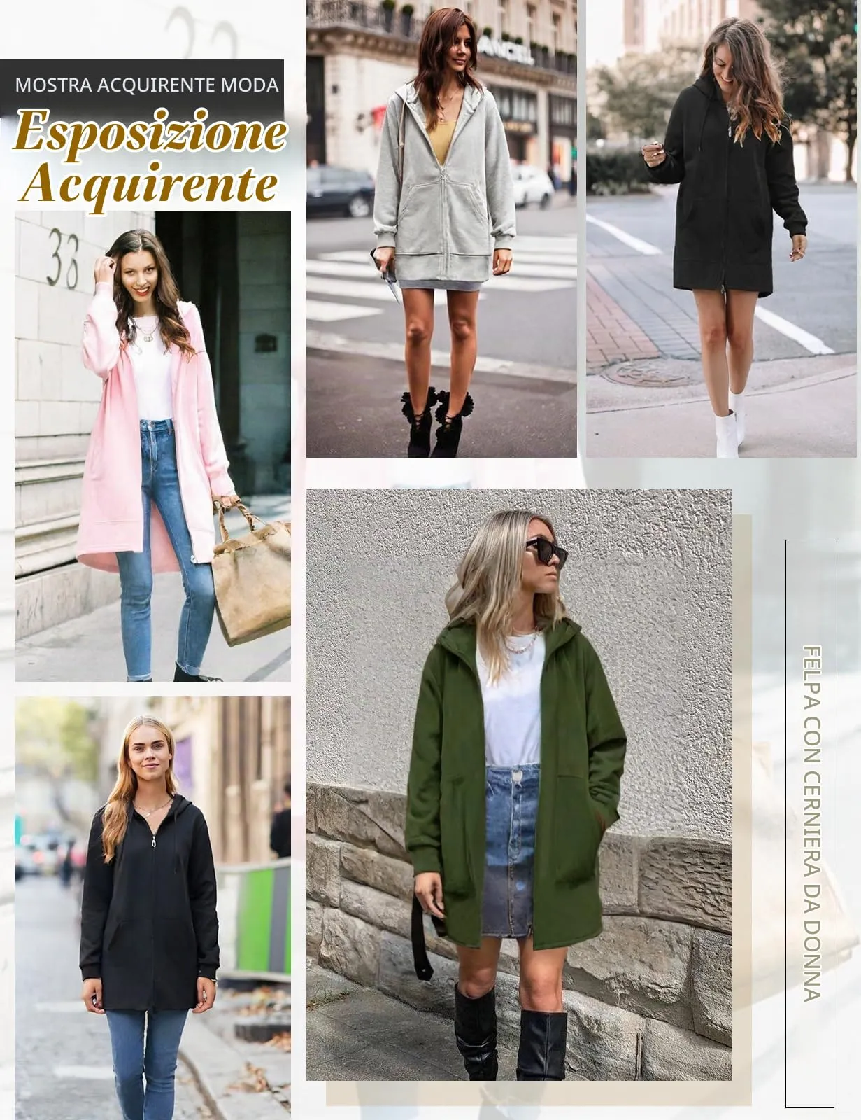 Tuopuda Felpa con Cappuccio e Zip Donna, Cardigan in Pile con Tasche, Grigio, L - immagine 6