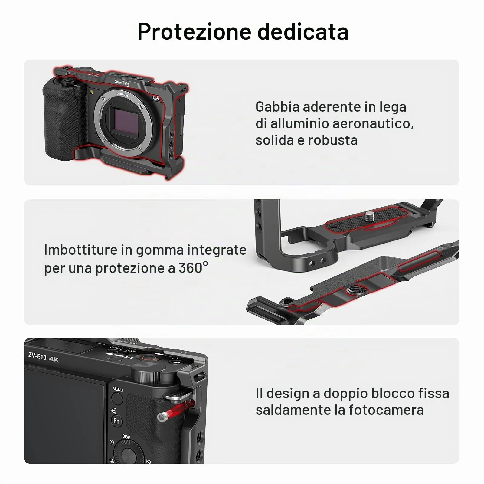 SmallRig ZV-E10 Cage with Grip and Integrated Arca-Swiss Quick Release Plate for Sony ZV-E10 3538B - immagine 4