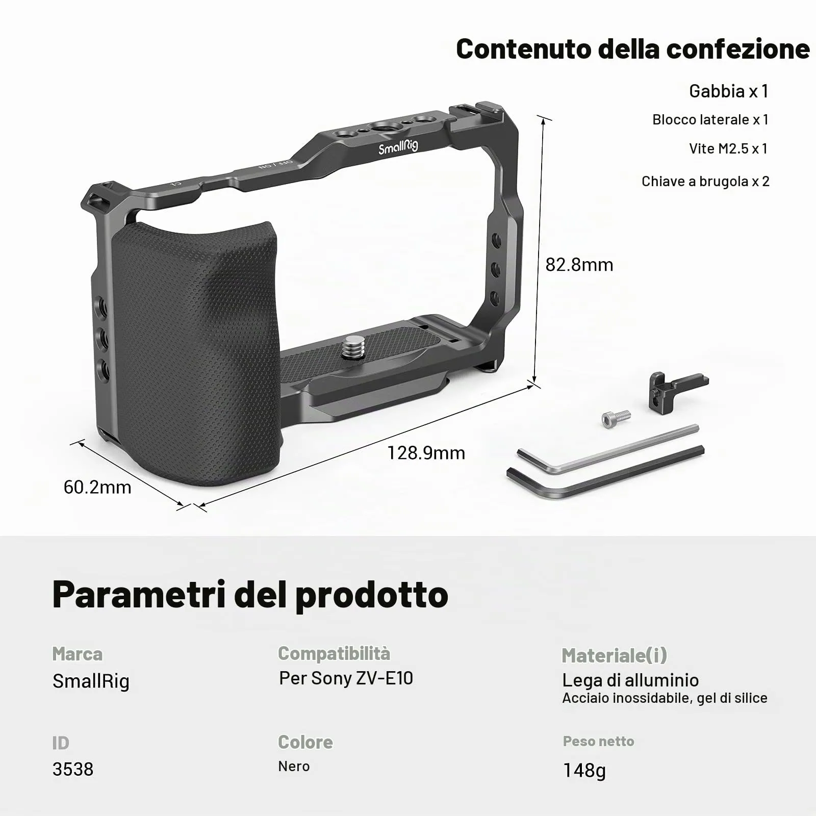 SmallRig ZV-E10 Cage with Grip and Integrated Arca-Swiss Quick Release Plate for Sony ZV-E10 3538B - immagine 9