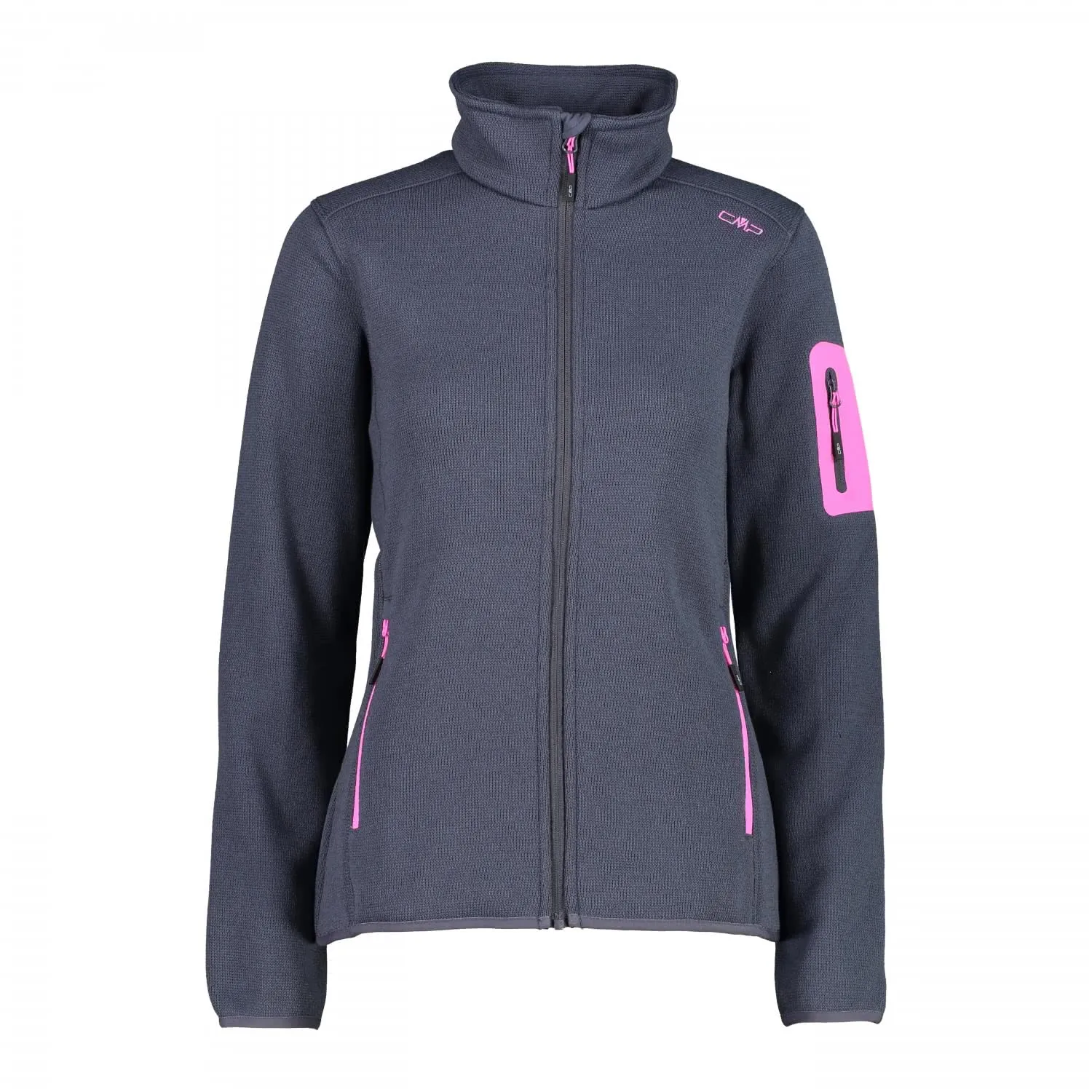 CMP Knit Tech Mélange Fleece Jacket, Woman, Asphalt-Purple Fluo, 48 - immagine 1