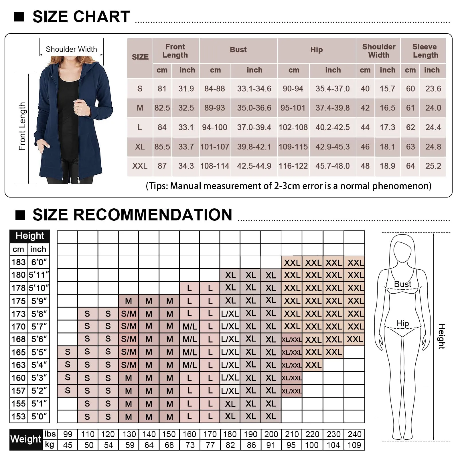 Tuopuda Felpa con Cappuccio e Zip Donna, Blu, M - immagine 3