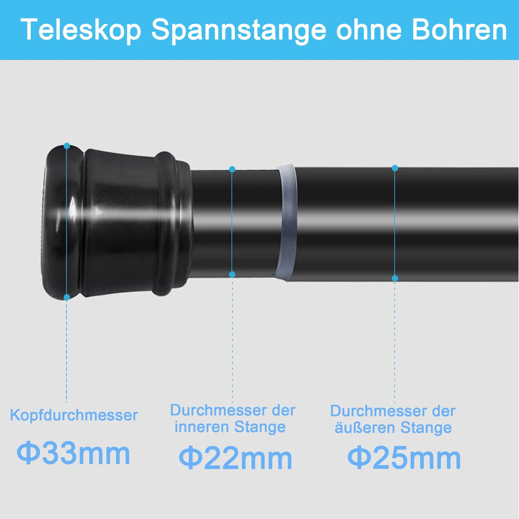 Aiitomg Aste per Tenda Telescopiche senza Fori, 112–200 cm, Nero, Diametro 25 mm (2 Pezzi) - immagine 5