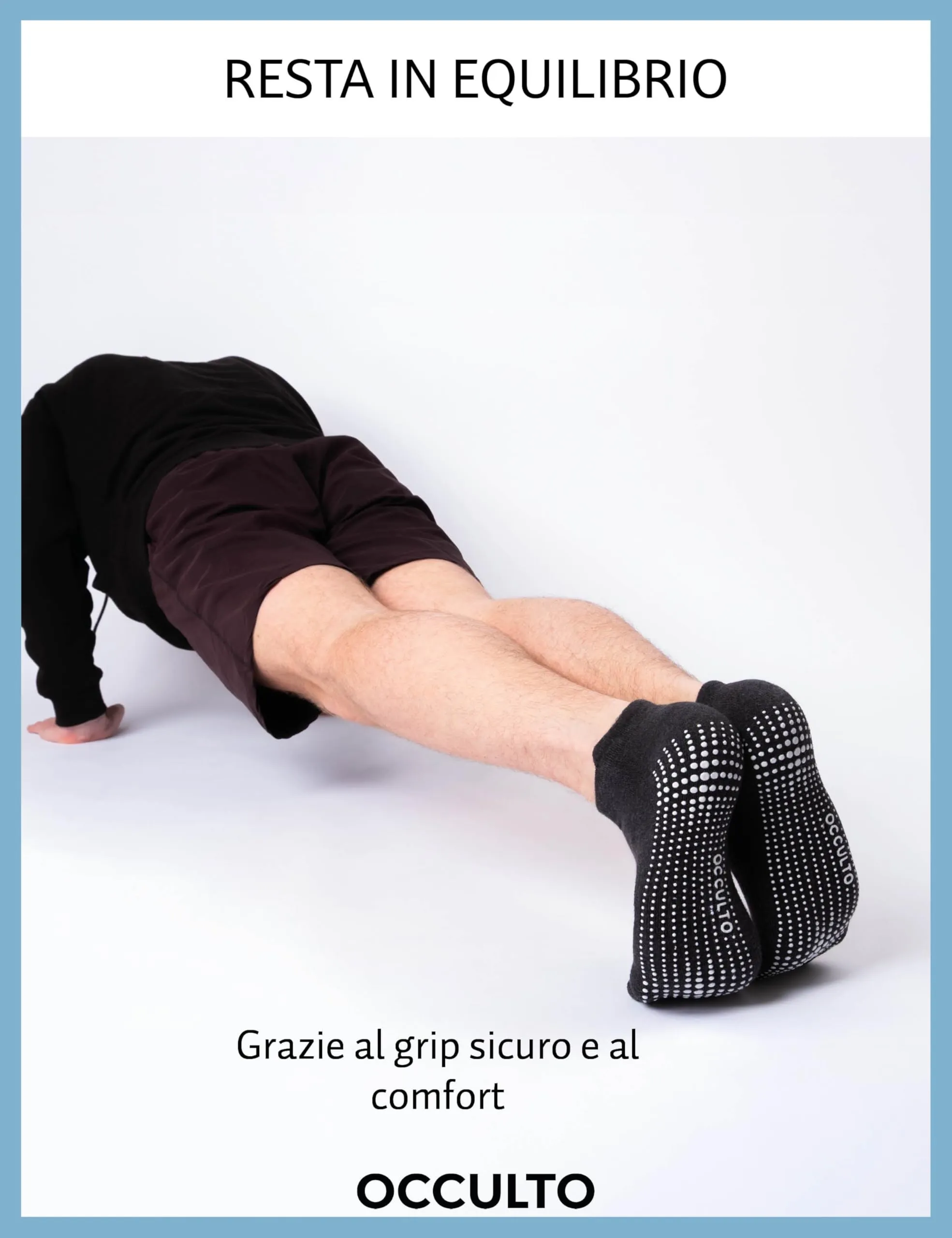 Occulto Calzini Antiscivolo per Donna e Uomo, Yoga Pilates e Fitness, 2 Paia, Blu 39-42 - immagine 3