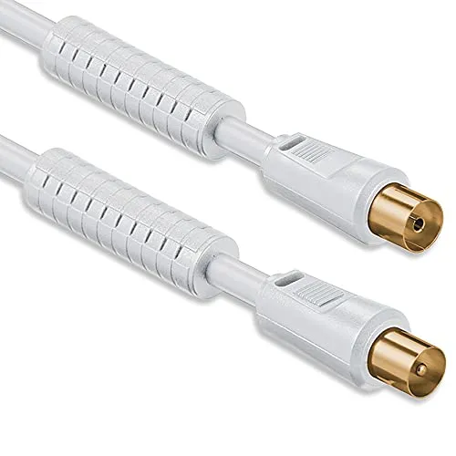 1aTTack.de Cavo Antenna Coassiale St-Ku 7,5m Bianco 100dB Schermato Placcato Oro con Filtro Ferrite - immagine 1