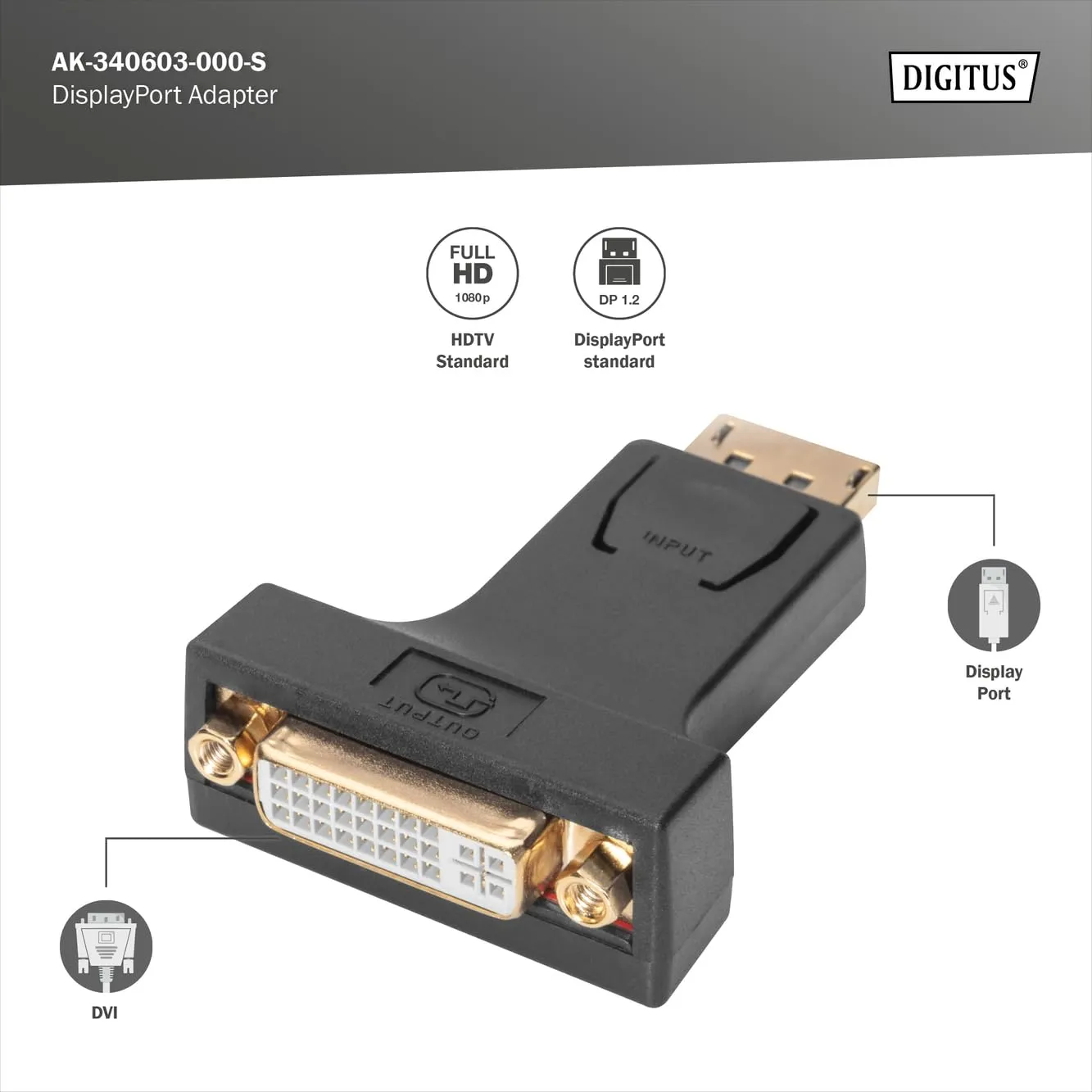Digitus AK435002 Adattatore DisplayPort Maschio a DVI-I Femmina - immagine 2