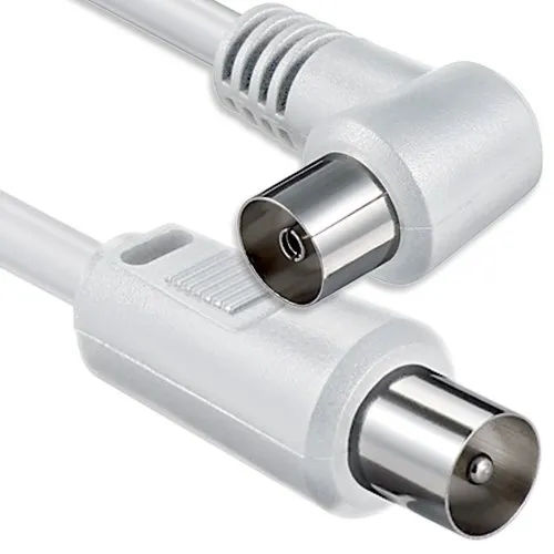 1aTTack.de Cavo Antenna Coassiale Schermata, 5 Metri, Spina Coassiale a Presa 90°, Bianco, St-Ku 75db - immagine 1