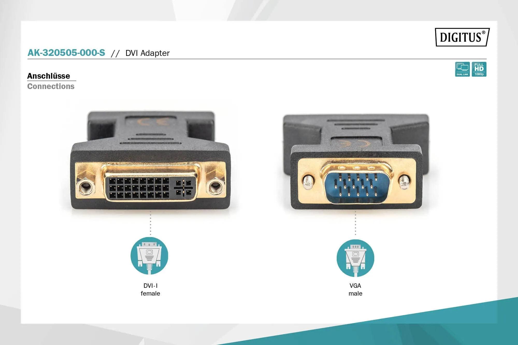 Digitus 02434 Adattatore DVI-I 24+5 Femmina a VGA 15 Poli Maschio - immagine 2