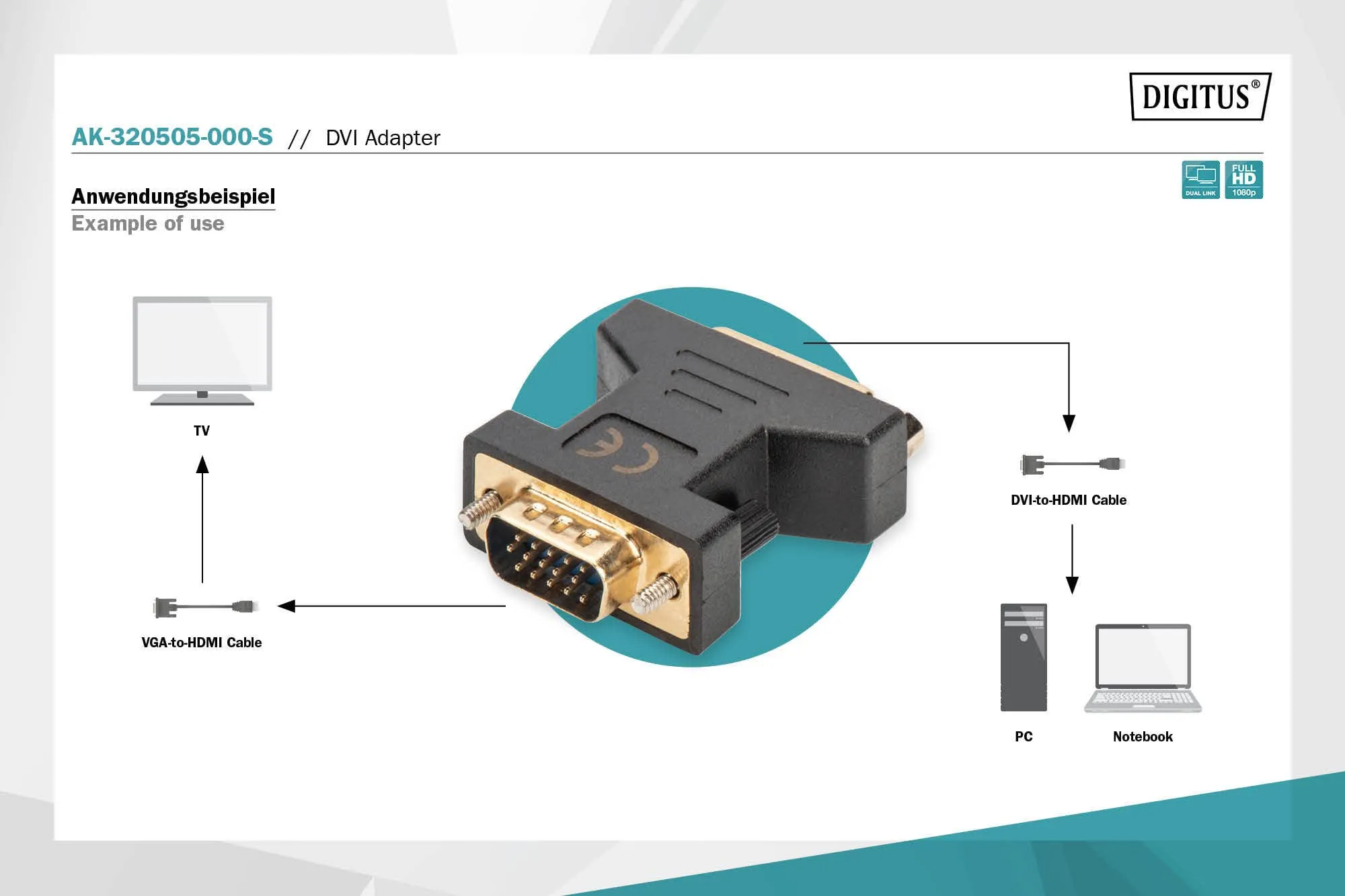 Digitus 02434 Adattatore DVI-I 24+5 Femmina a VGA 15 Poli Maschio - immagine 3