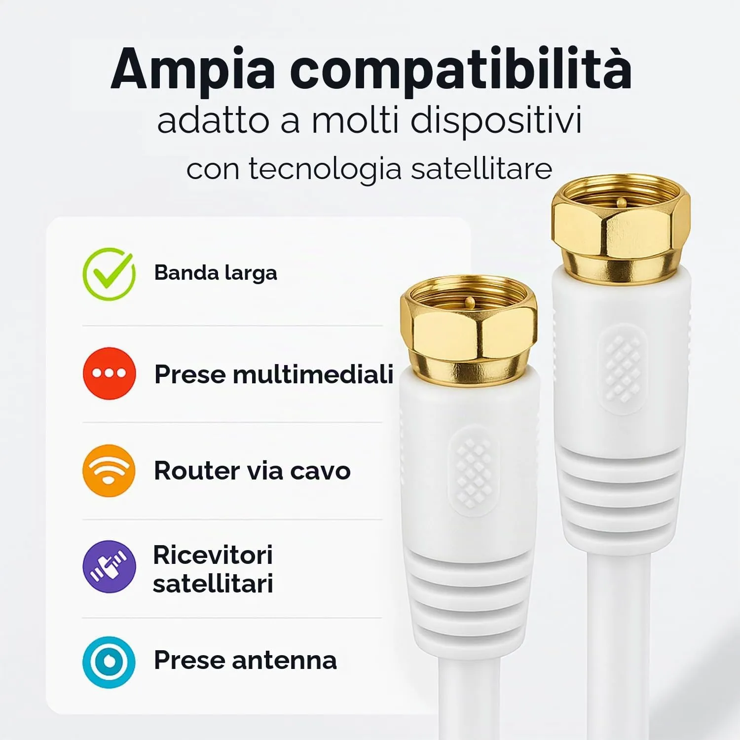 1aTTack.de Cavo Antenna SAT F-F Placcato Oro 1,5m Bianco (5 Pezzi) - immagine 3