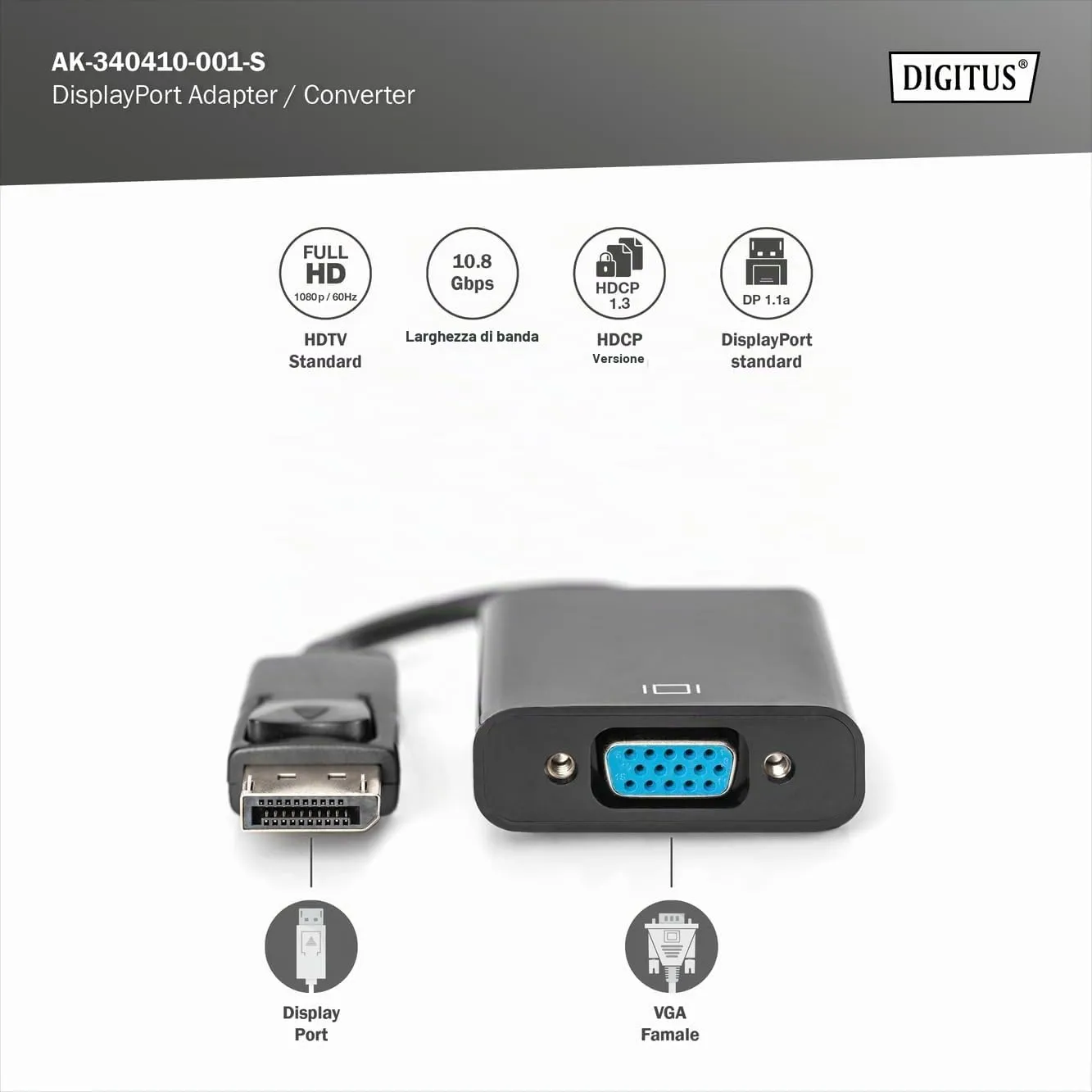 Digitus AK-340410-001-S Cavo Adattatore Porta Display - immagine 2