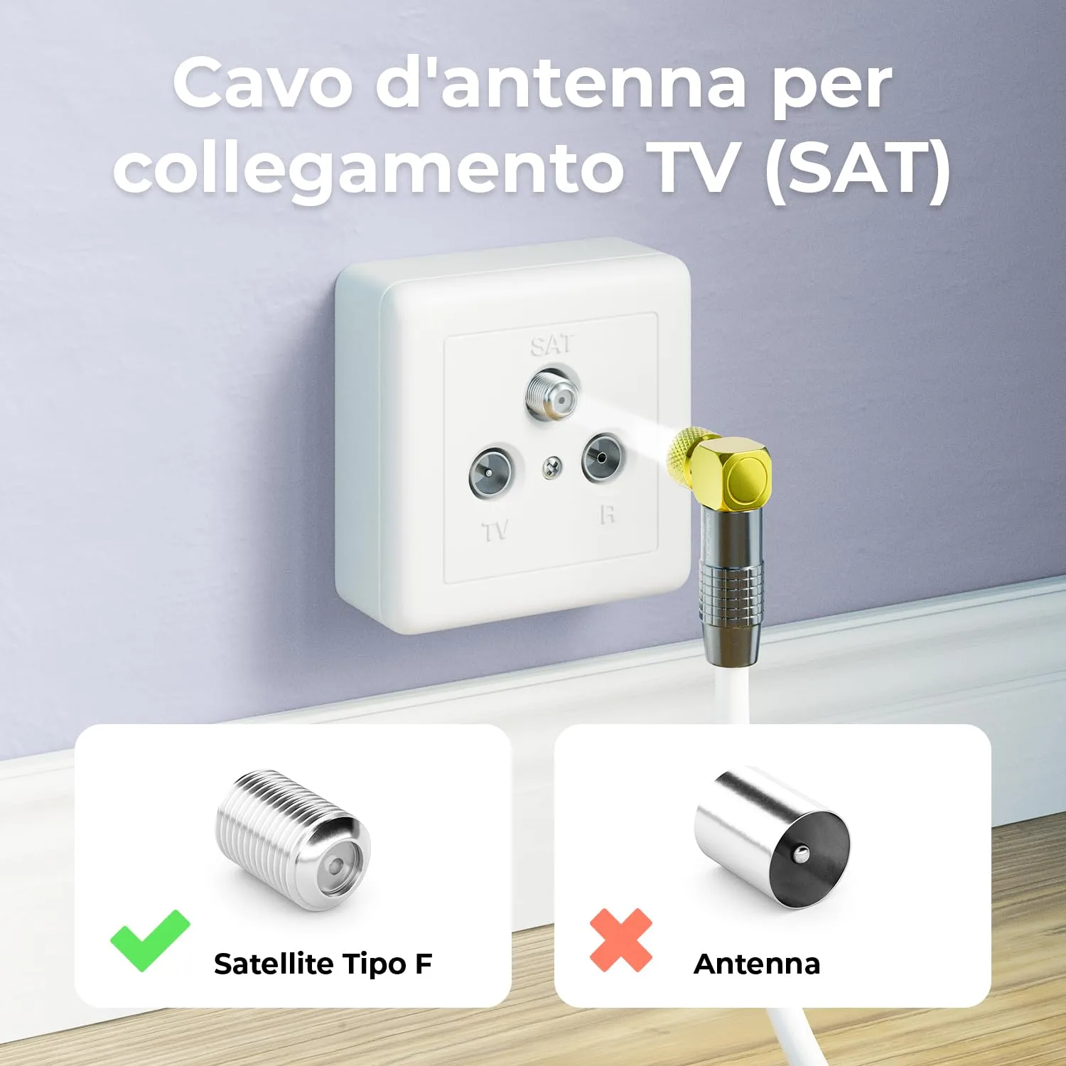 deleyCON Cavo Antenna SAT Satellitare Coassiale 7,5m, Connettore F 90° a Connettore F Dritto, Bianco - immagine 4