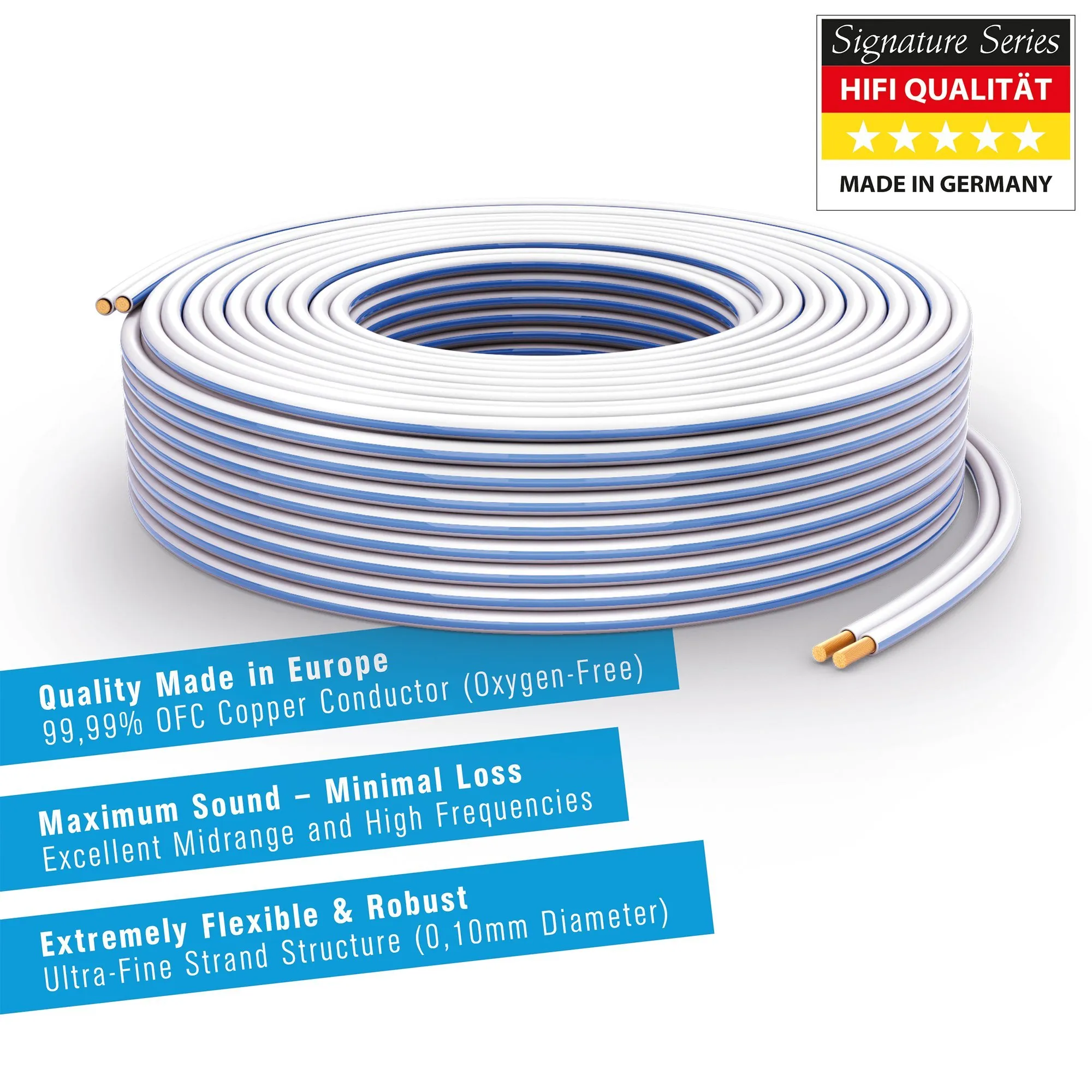 PureLink SP001-100 Cavo per diffusori 2x1,5 mm² OFC, 100m, bianco - immagine 2