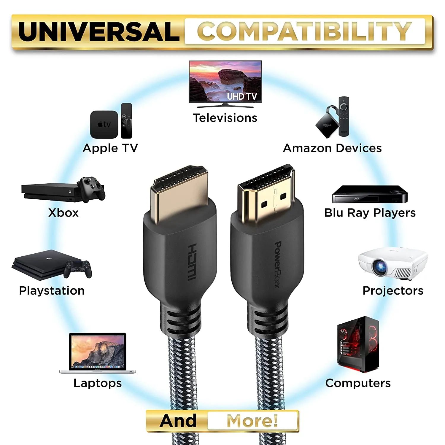PowerBear Cavo HDMI 4K 1 m, 60 Hz, Ultra HD, ARC, CL3 - immagine 5