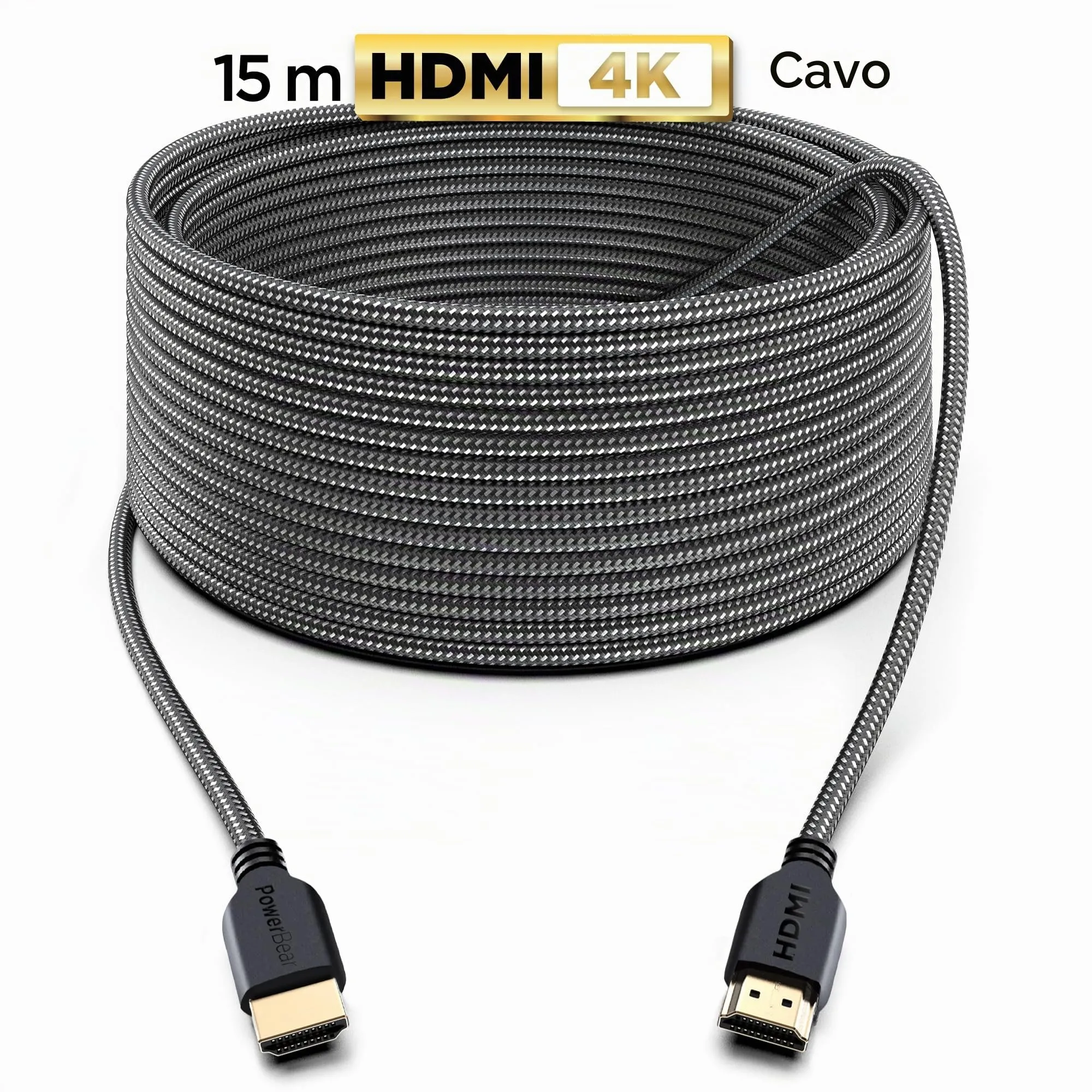 PowerBear Cavo HDMI 4K 15m, Alta Velocità, Nylon Intrecciato, 60Hz, Ultra HD, ARC e CL3 - immagine 2