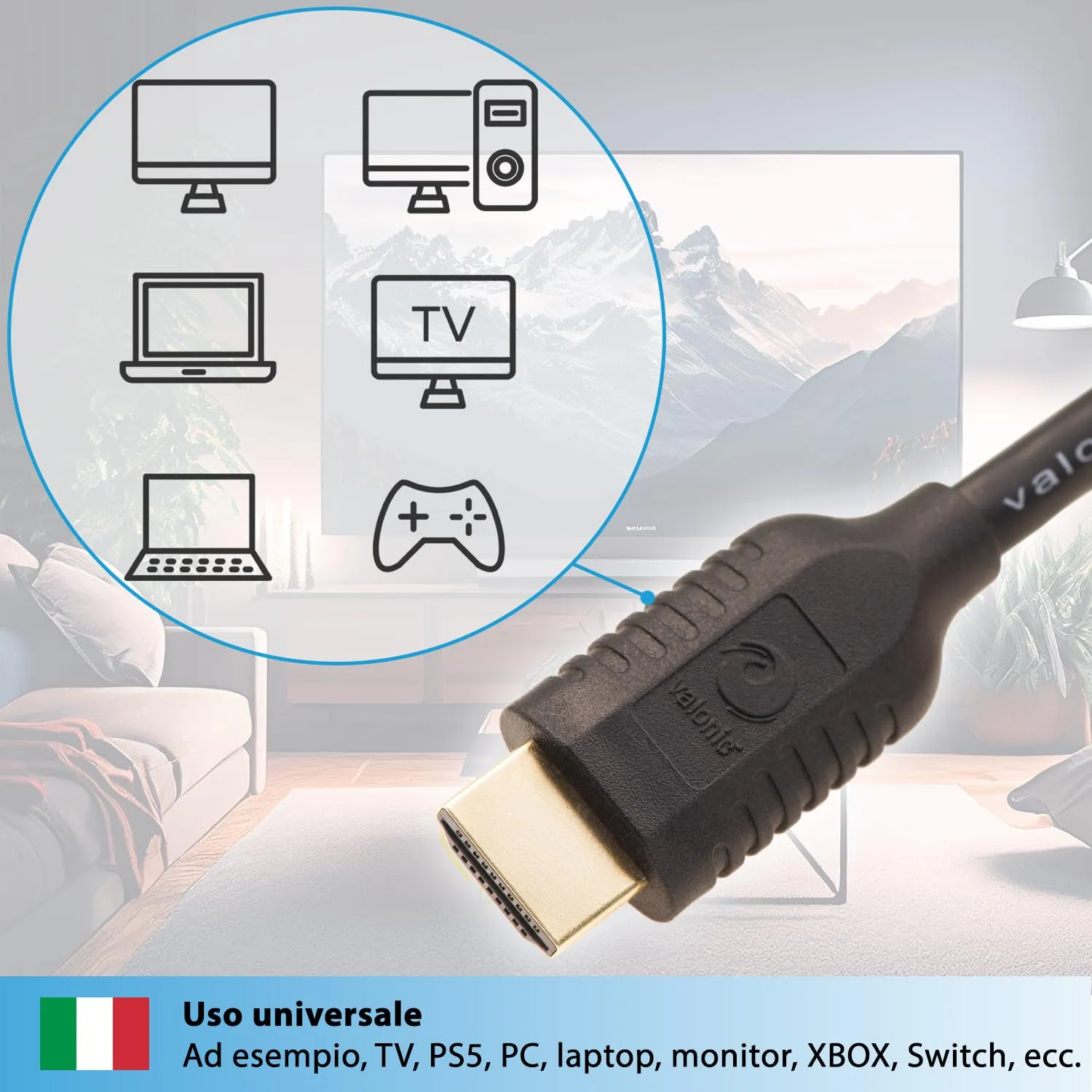 valonic Cavo HDMI 3m, HDR ARC, High Speed 4K Ultra HD, Nero - immagine 2