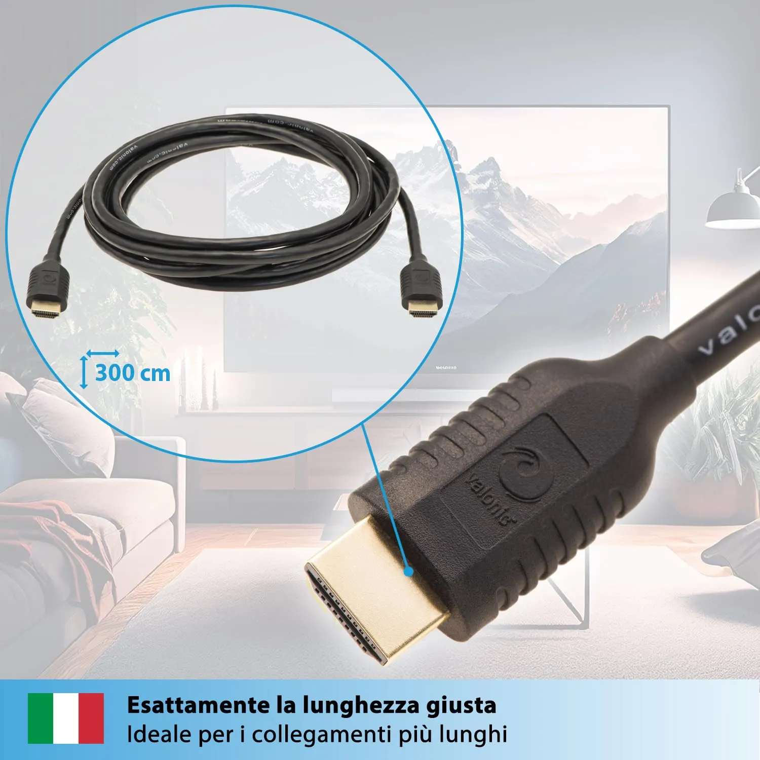 valonic Cavo HDMI 3m, HDR ARC, High Speed 4K Ultra HD, Nero - immagine 4
