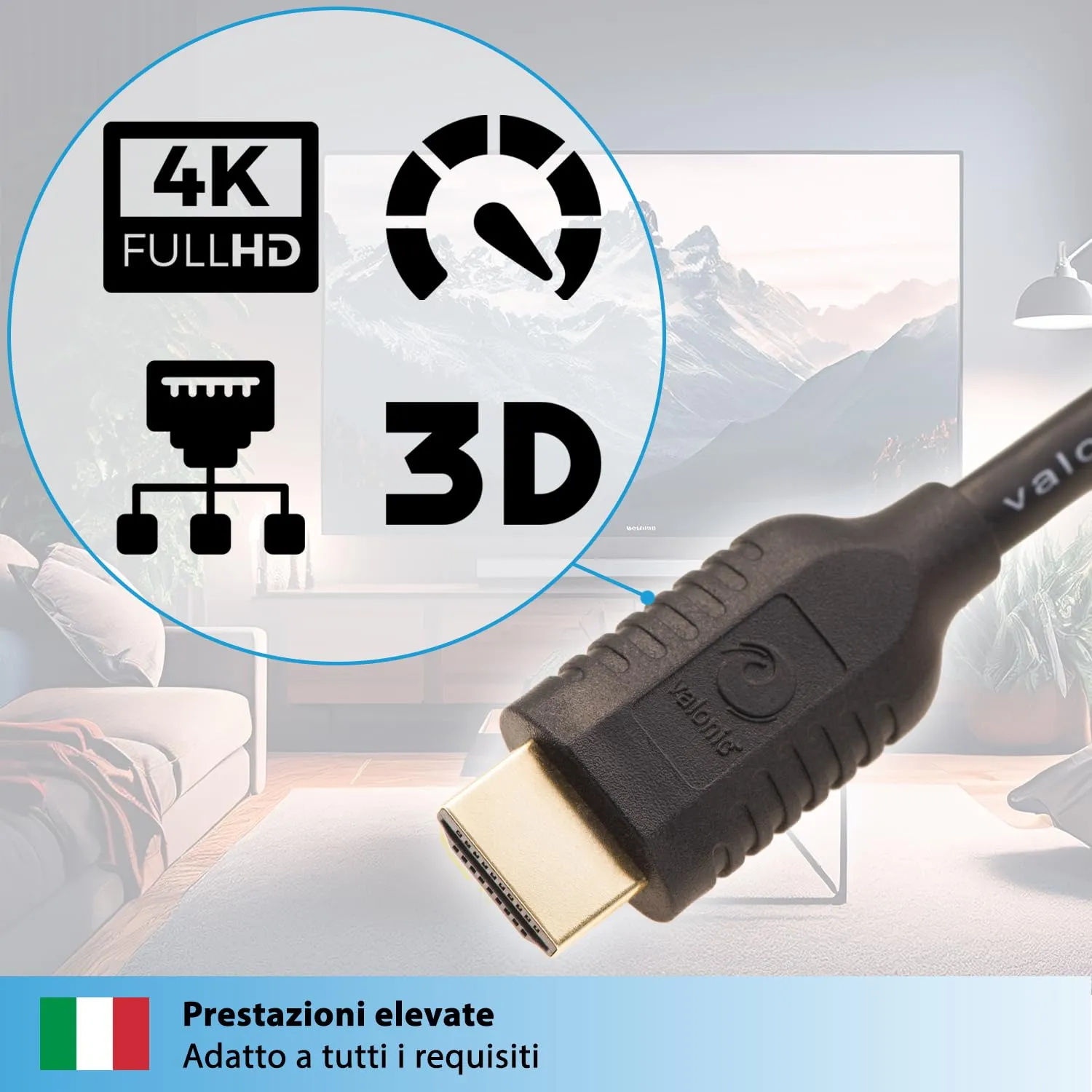 Valonic Cavo HDMI 4K Ultra HD, 1m, HDR, ARC, Nero - immagine 3